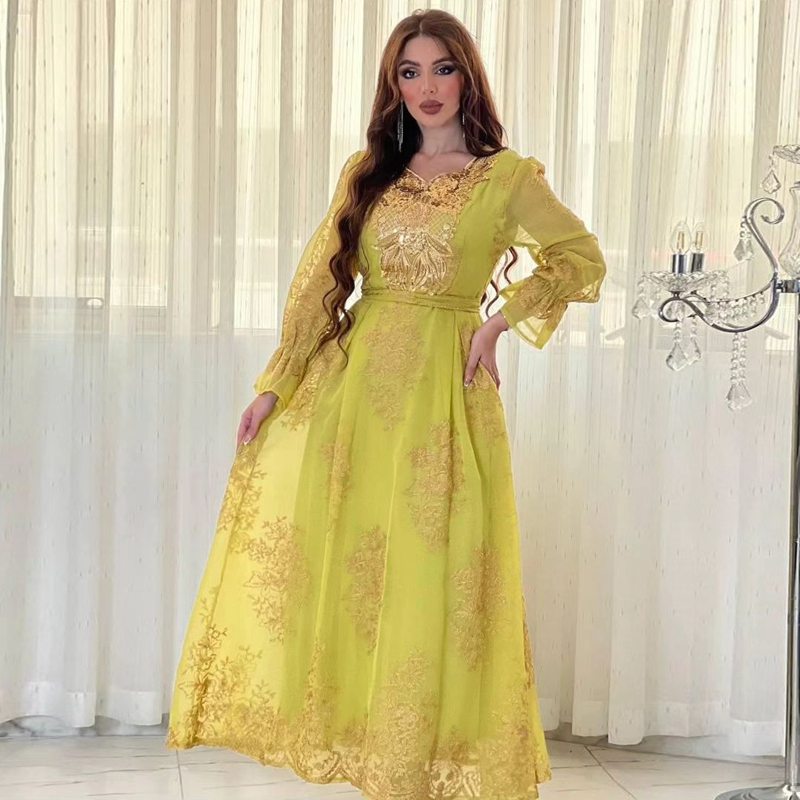 Elegant Eid Dress for Women - Arab Embroidery Applique Caftan Kaftan Dress | Islamic Holiday Outfit, Wedding Guest Dress, Special Occasion Wear