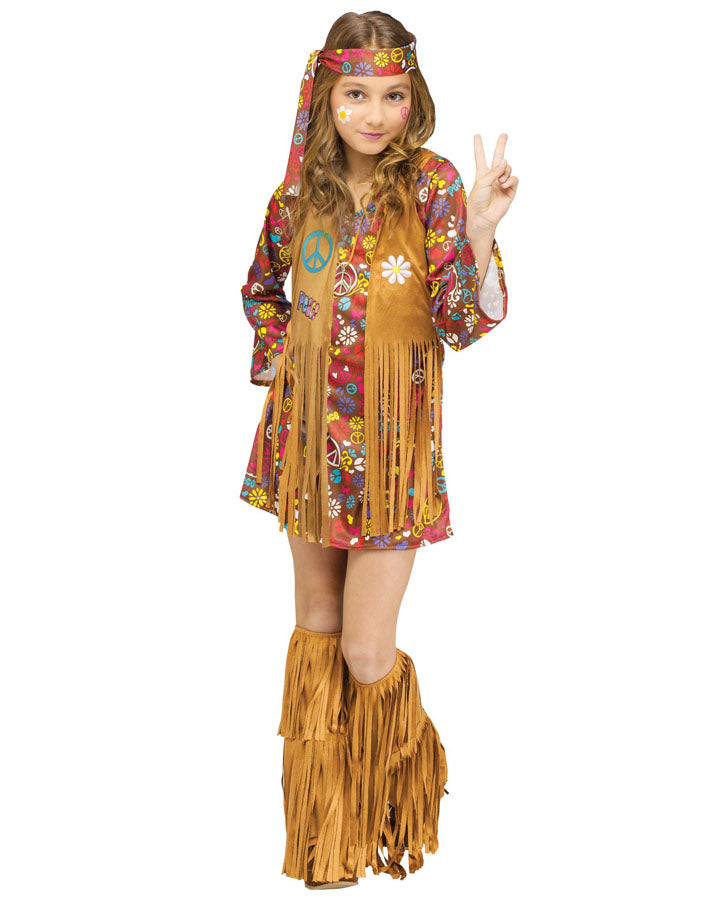 60s Peace and Love Hippie Girls Costume - Vintage 1960s Hippie Outfit for Women, Flower Child Dress with Headband - Perfect for Halloween, Theme Parties & Music Festivals