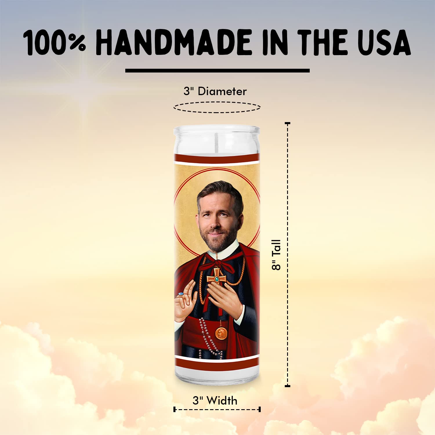 Ryan Celebrity Gift Candle - 8 Inch Saint Prayer Votive Candle in Glass - Handmade in USA - Perfect for Celebrity Gifts, Home Decor & Spiritual Rituals