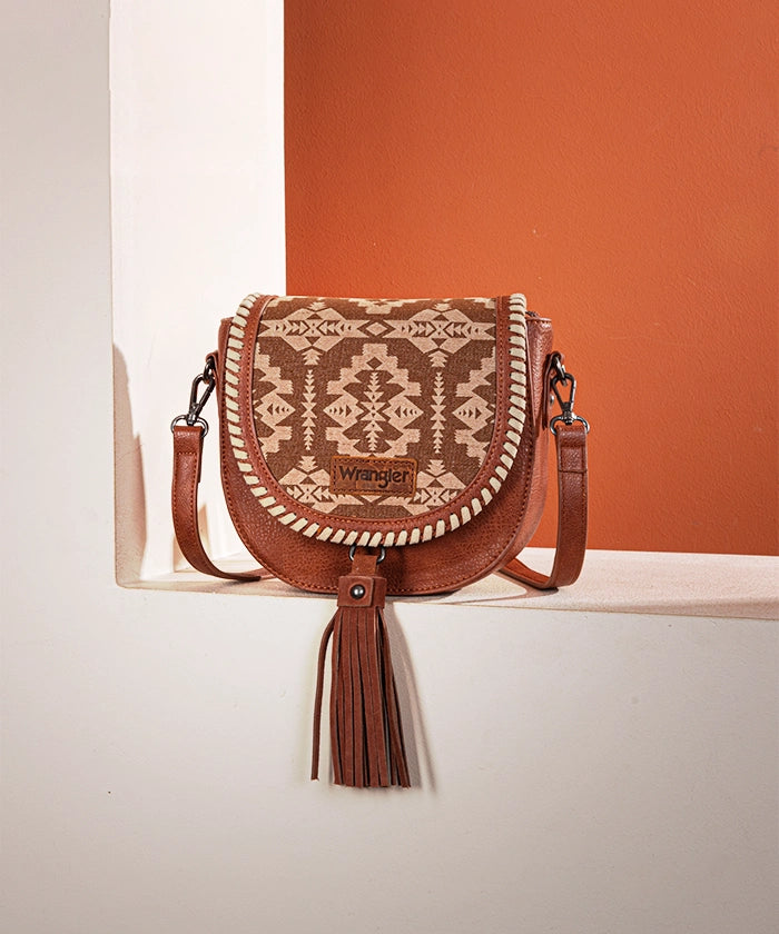 Wrangler Aztec Print Mini Crossbody Purse for Women - Stylish Boho Handbag with Adjustable Strap - Perfect for Travel, Shopping & Everyday Use