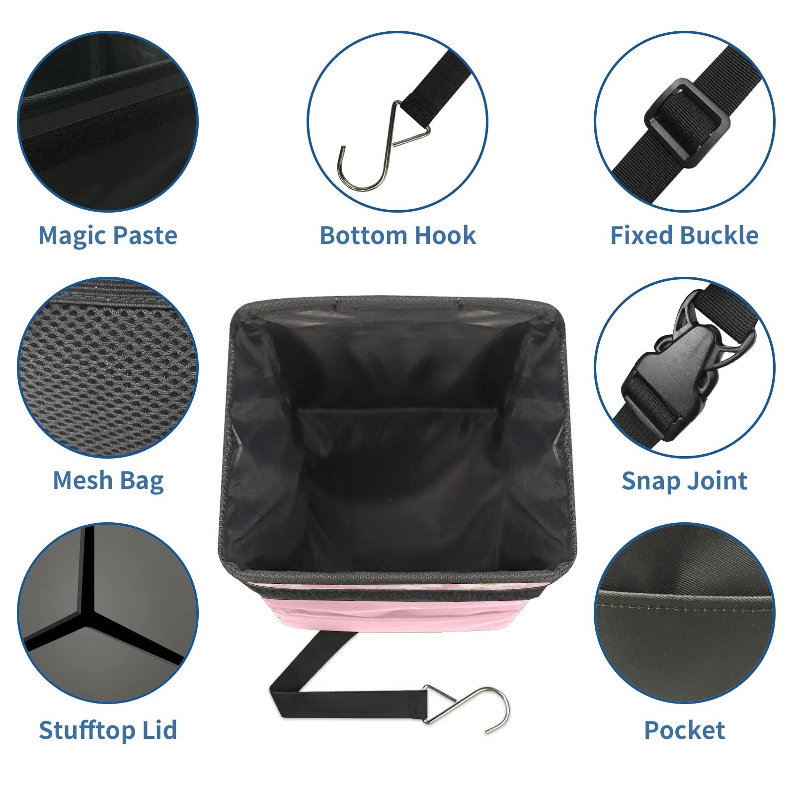 Portable Car Trash Can with Water-Resistant Coating - No Installation Needed, Large Capacity Car Organizer for Sedan, SUV & Truck Interior Accessories | Perfect for Road Trips, Commuting & Family Travel (Cherry Blossom Design)