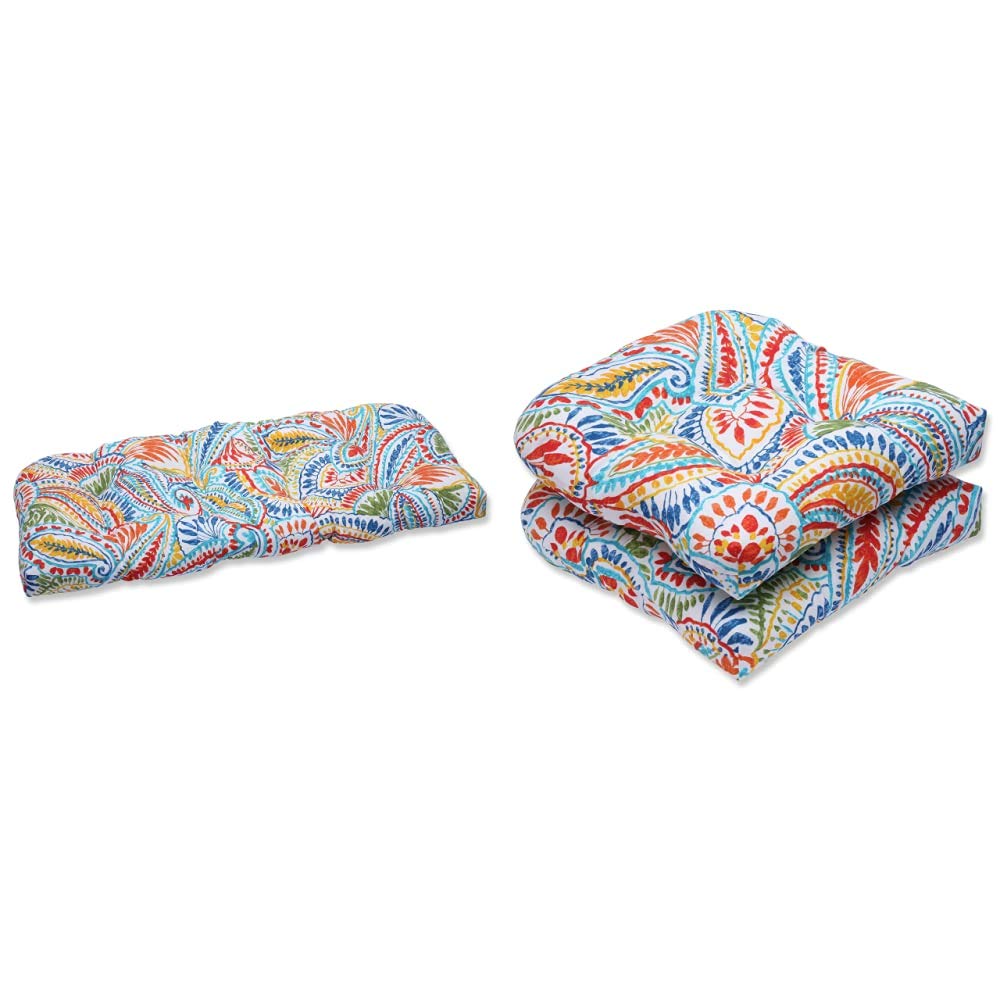 Pillow Perfect 572611 Ummi Tufted Loveseat Cushion 44x19 Inch - Waterproof Outdoor/Indoor Sofa Cushion for Patio Furniture, Multicolor Stripe Design | Perfect for Garden, Deck, Poolside & Sunroom Relaxation