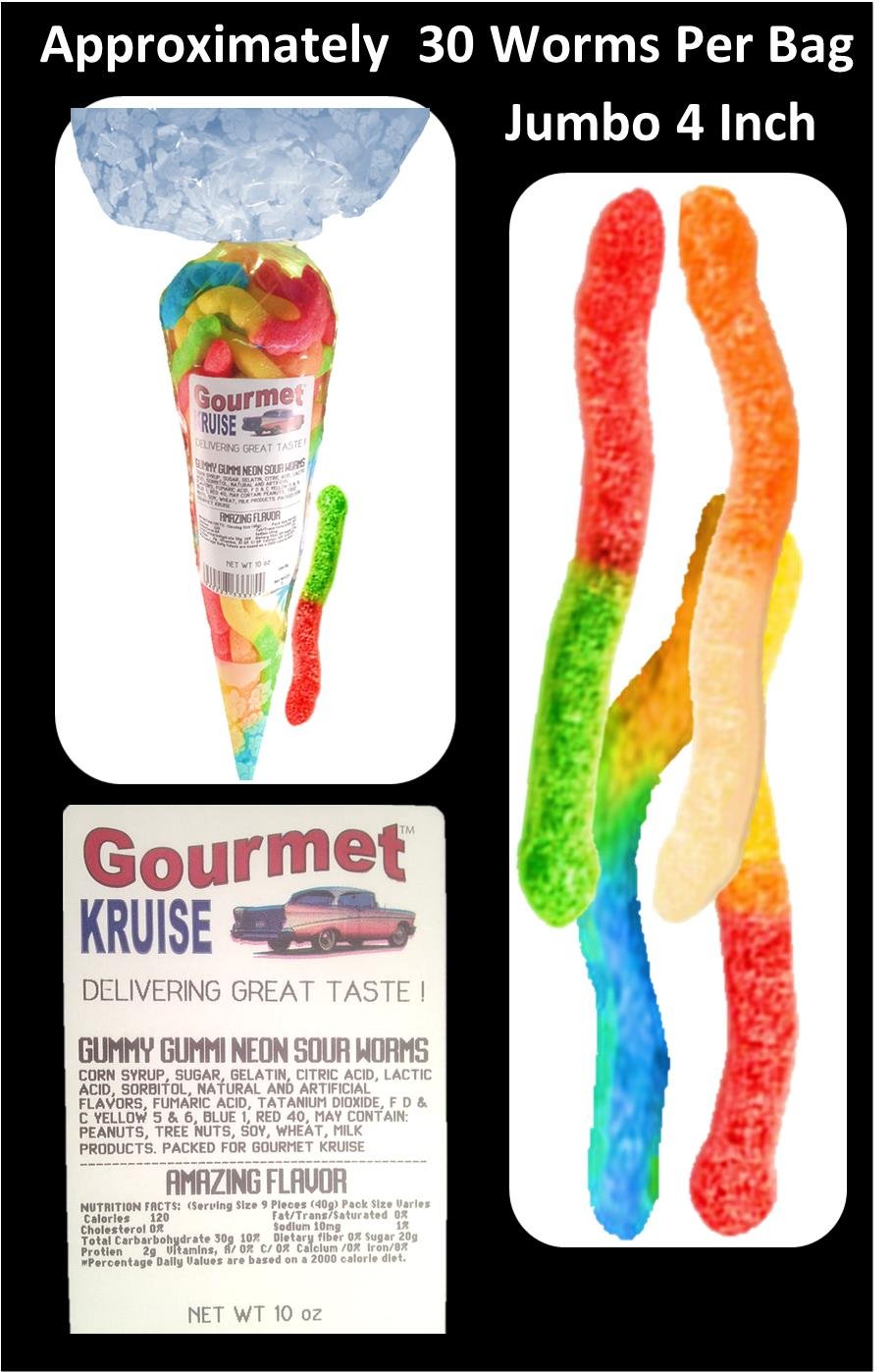 Sour Worms Gummy Candy (2 Pack) 20oz - Gourmet Kruise Signature Gift Bags - Perfect for Halloween Treats, Party Favors & Movie Night Snacks