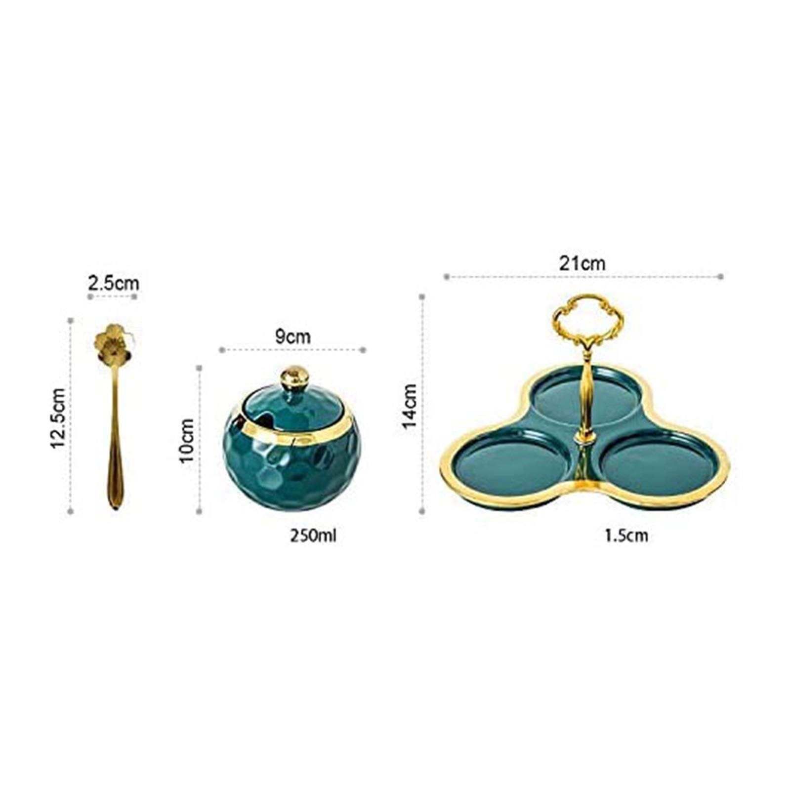 3PCS Ceramic Condiment Pots with Lids & Spoons - Spice Jars, Sugar Bowls, Salt & Pepper Containers - Elegant Serving Tray for Kitchen, Dining Table & Housewarming Gifts (Color A)