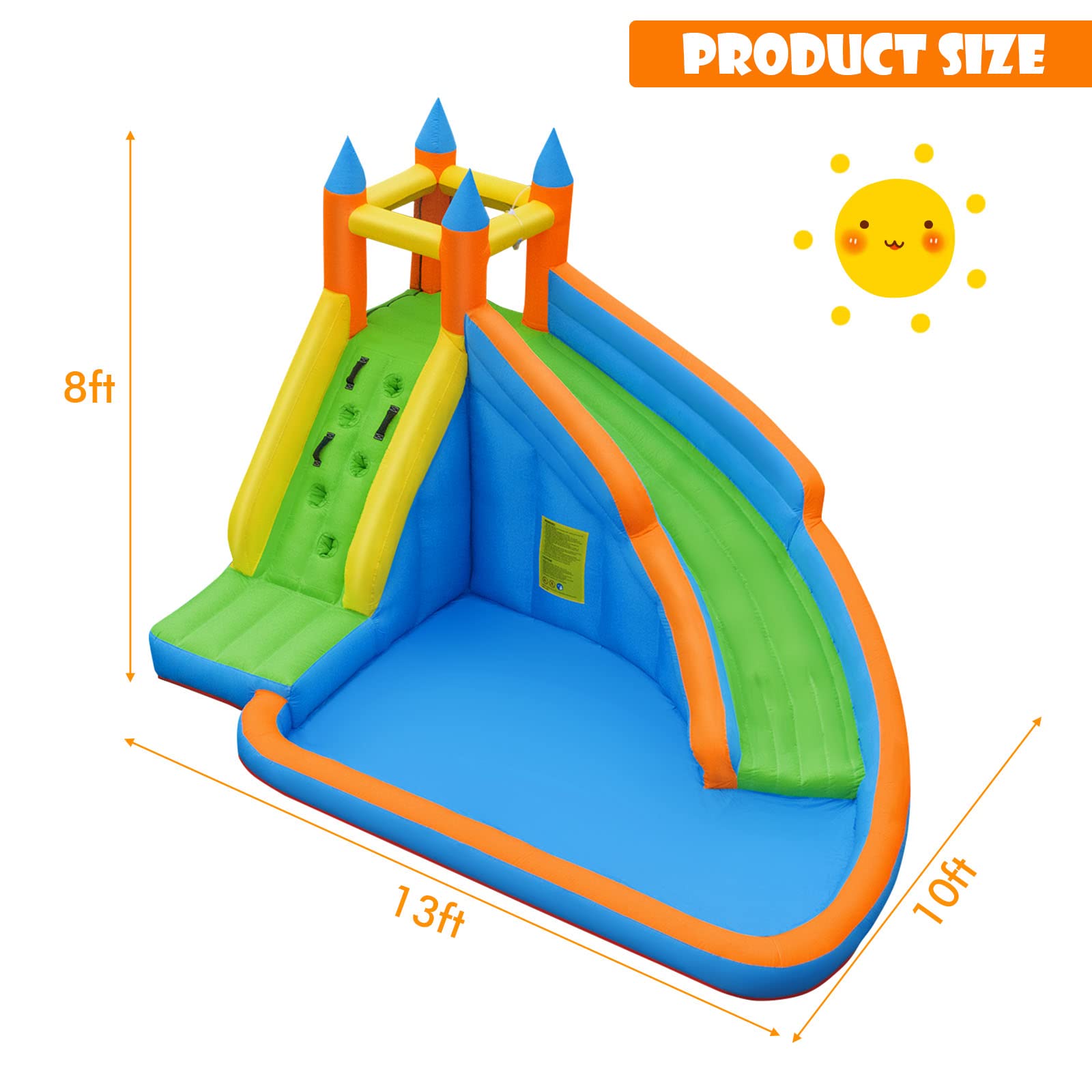 **HONEY JOY Inflatable Water Slide - Giant Backyard Water Park Castle with Climbing Wall & Splash Pool | Bouncy House for Kids & Adults | Outdoor Blow Up Water Slides for Summer Parties, Birthdays & Family Fun (Blower Not Included)**