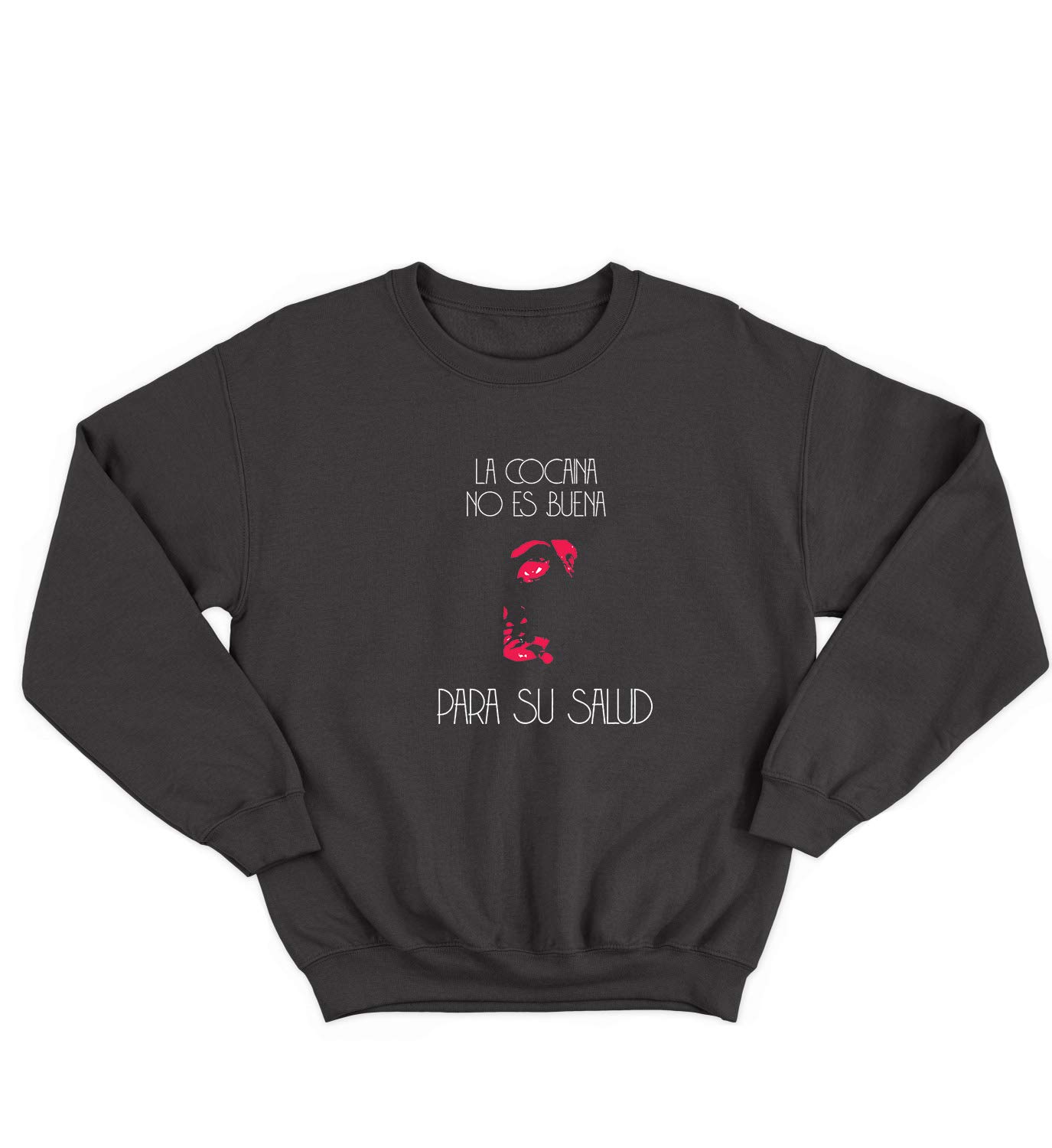 Funny Spanish Quote 'La Cocana No ES Buena Salud' Women's Lips Design Sexy Pink Ugly Christmas Sweater - Crewneck Sweatshirt Holiday Gift for Him & Her - Perfect for Christmas Parties & Festive Gatherings