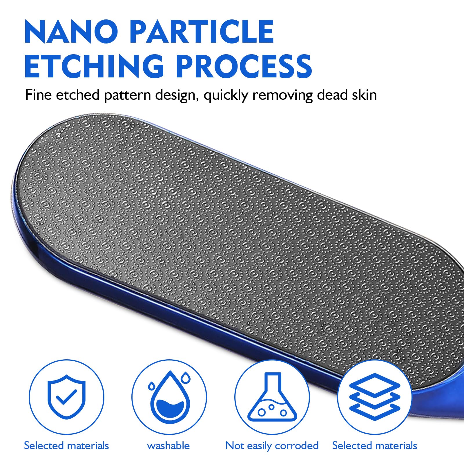 Premium Nano Glass Foot File - Remove Hard Skin & Callus, Wet & Dry Use, Compact Reusable Heel Scraper for Smooth Feet - Perfect for Pedicures, At-Home Foot Care & Spa Treatments (Blue)