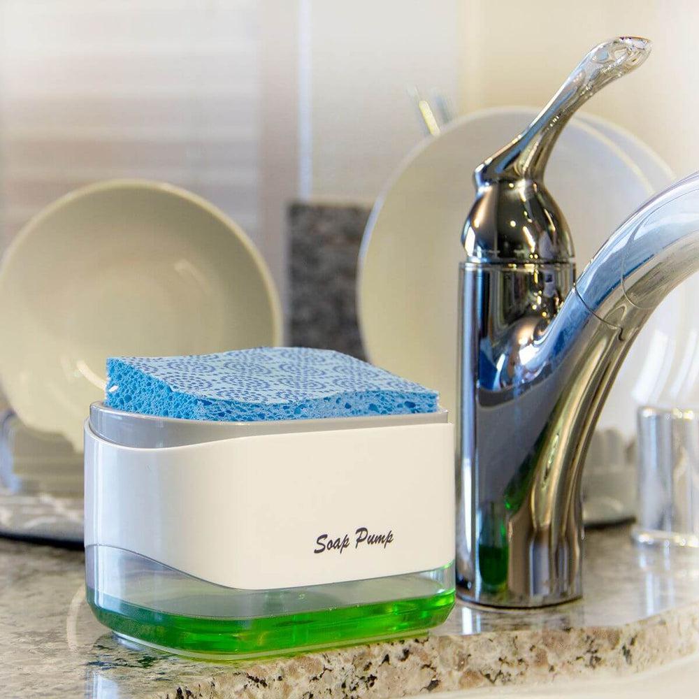 Automatic Soap Dispensing Dish Sponge Holder - Leak-Proof Kitchen Organizer for Sink Countertop | Perfect for Washing Dishes, Cleaning Utensils & Keeping Kitchen Tidy