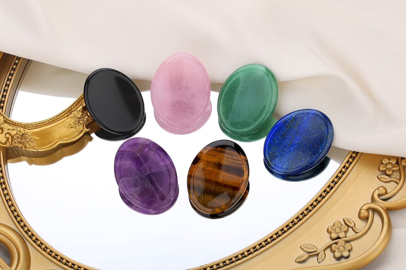 Lapis Lazuli Worry Stones - 2PCS Hand Carved Healing Crystals for Anxiety Relief & Meditation (Pocket Gemstones)