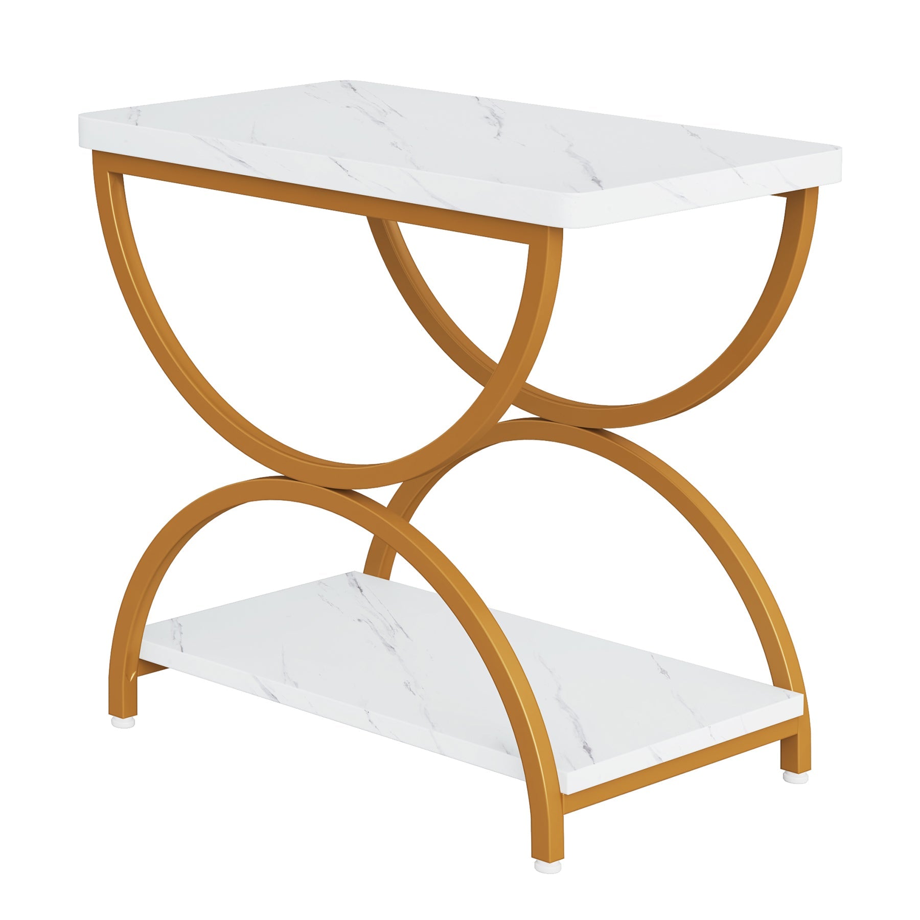 2 Tier End Table with Metal Frame - Modern Rectangular Side Table for Living Room, Bedroom & Office - Sturdy & Stylish Home Decor Accent Piece
