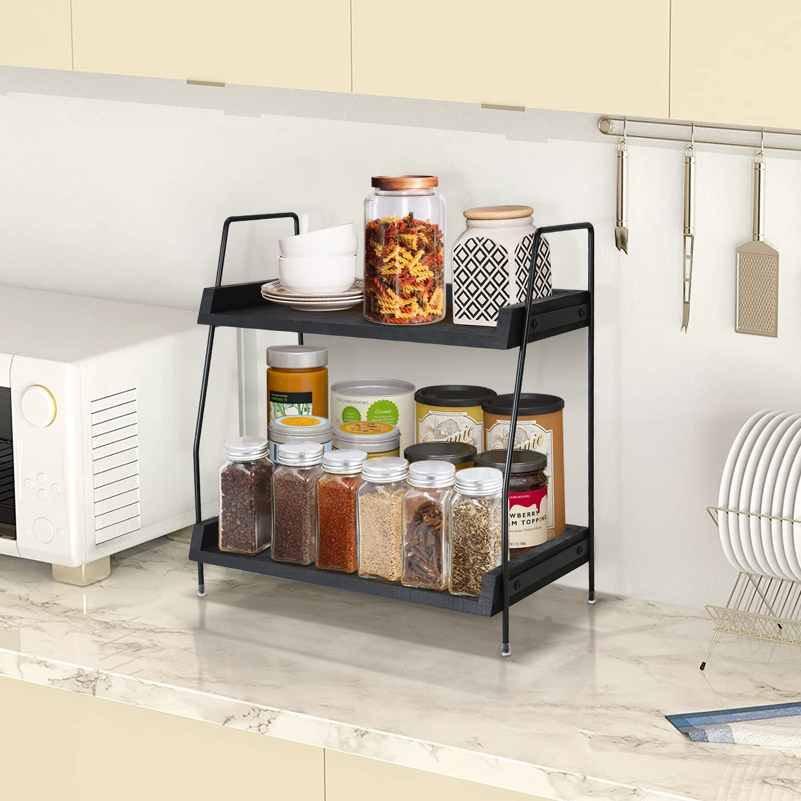 Premium Coffee Bar Organizer - Countertop Kitchen Shelf for Coffee Station, Condiment Storage & Cup Lid Holder | Multi-Purpose for Kitchen, Bathroom & Office (Black)