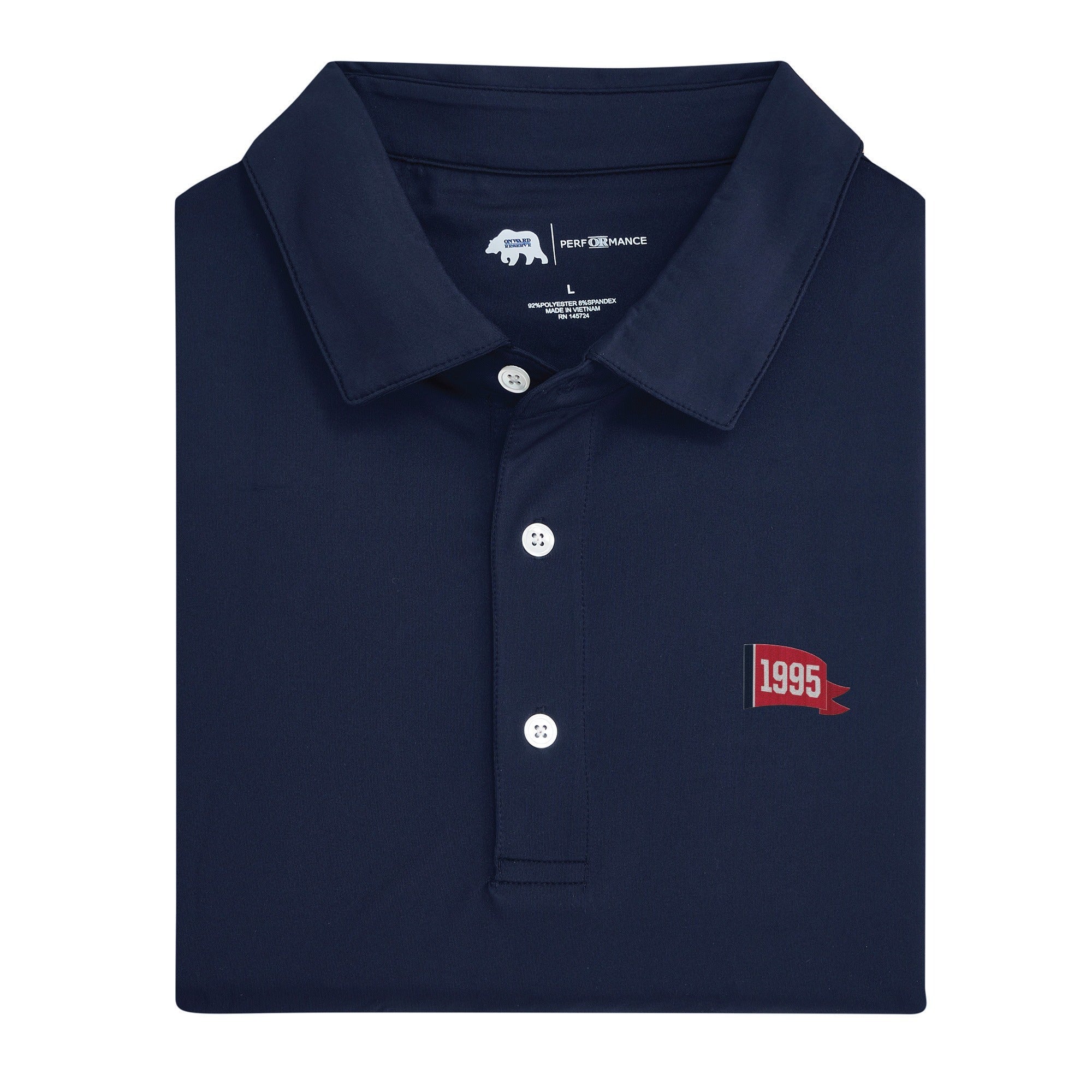 1995 World Series Pennant Solid Performance Polo Shirt - Classic Navy Blue - Vintage Baseball Fan Apparel for Game Day & Sports Memorabilia Collection