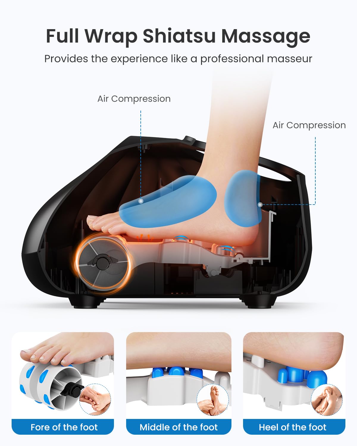 RENPHO Shiatsu Foot Massager Machine with Heat - 2025 Upgraded Deep Kneading for Neuropathy & Plantar Fasciitis Pain Relief, FSA/HSA Eligible, Wireless Remote Control - Perfect for Home/Office Use & Mother's Day Gifts (Fits Up to Men's Size 14)