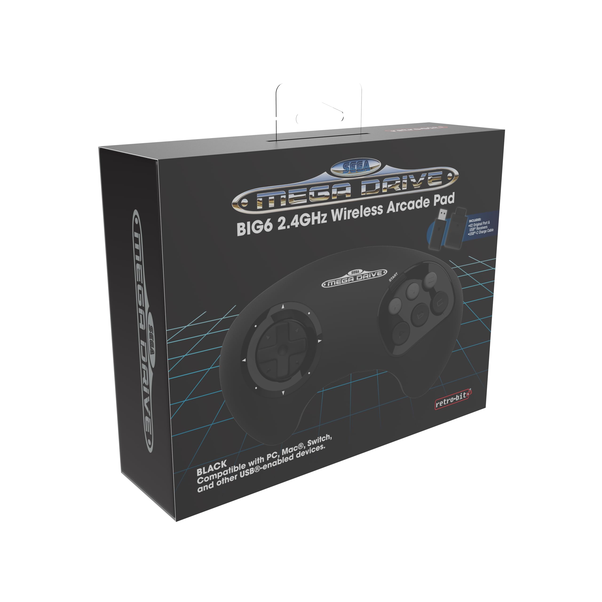 Retro-Bit BIG6 2.4GHz Wireless Controller for SEGA Mega Drive/Switch/PC - Gaming Fun