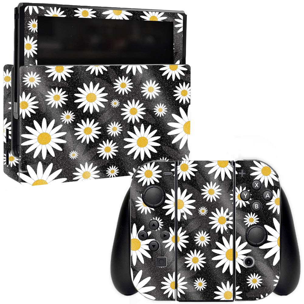 MightySkins Glossy Glitter Skin Cover for Nintendo Switch - Daisy Floral Design | Protective Durable Scratch-Resistant Vinyl Decal | Easy to Apply & Remove | Made in USA | Perfect for Gaming, Travel & Customization