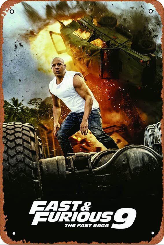 F9 Fast & Furious 9 Vintage Metal Tin Sign - 12x8 Inch Retro Wall Art for Home, Bar & Cafe Decor - Perfect for Movie Themed Rooms, Man Caves & Entertainment Spaces