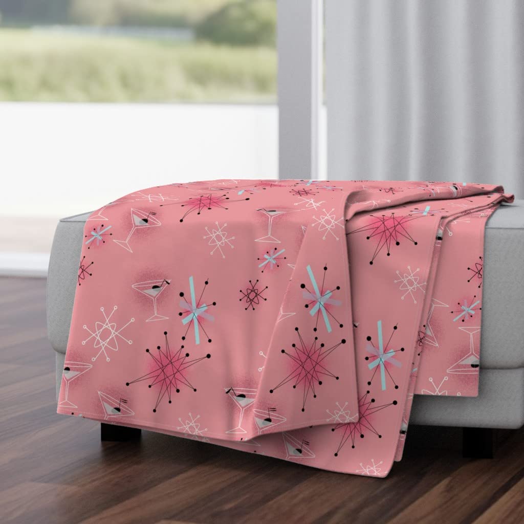 Luxe Velvet Throw Blanket 50x70 Inches - Midcentury Modern Pink Martini Atomic Palm Print | Soft Cozy Blanket for Sofa, Bed & Home Decor | Machine Washable