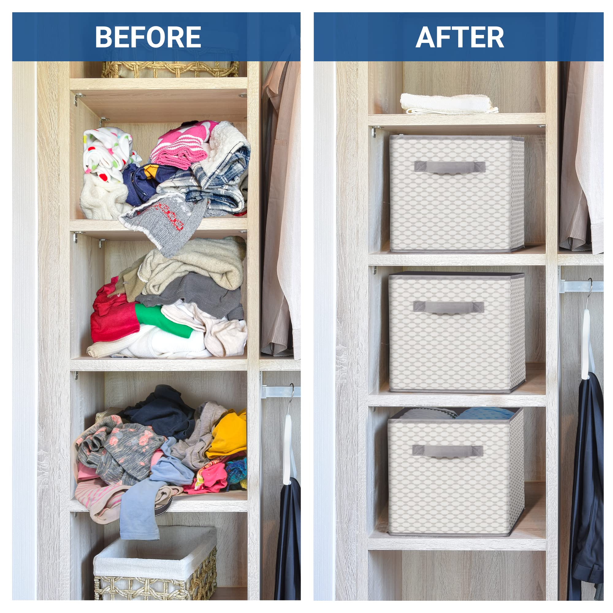 STORAGE MANIAC 6-Pack Collapsible Fabric Storage Bins with Handles - Foldable Organizer Cubes for Closet, Shelves, Office & Toy Storage - Durable 11-Inch Lattice Design - Perfect for Home Organization & Kids Room Storage