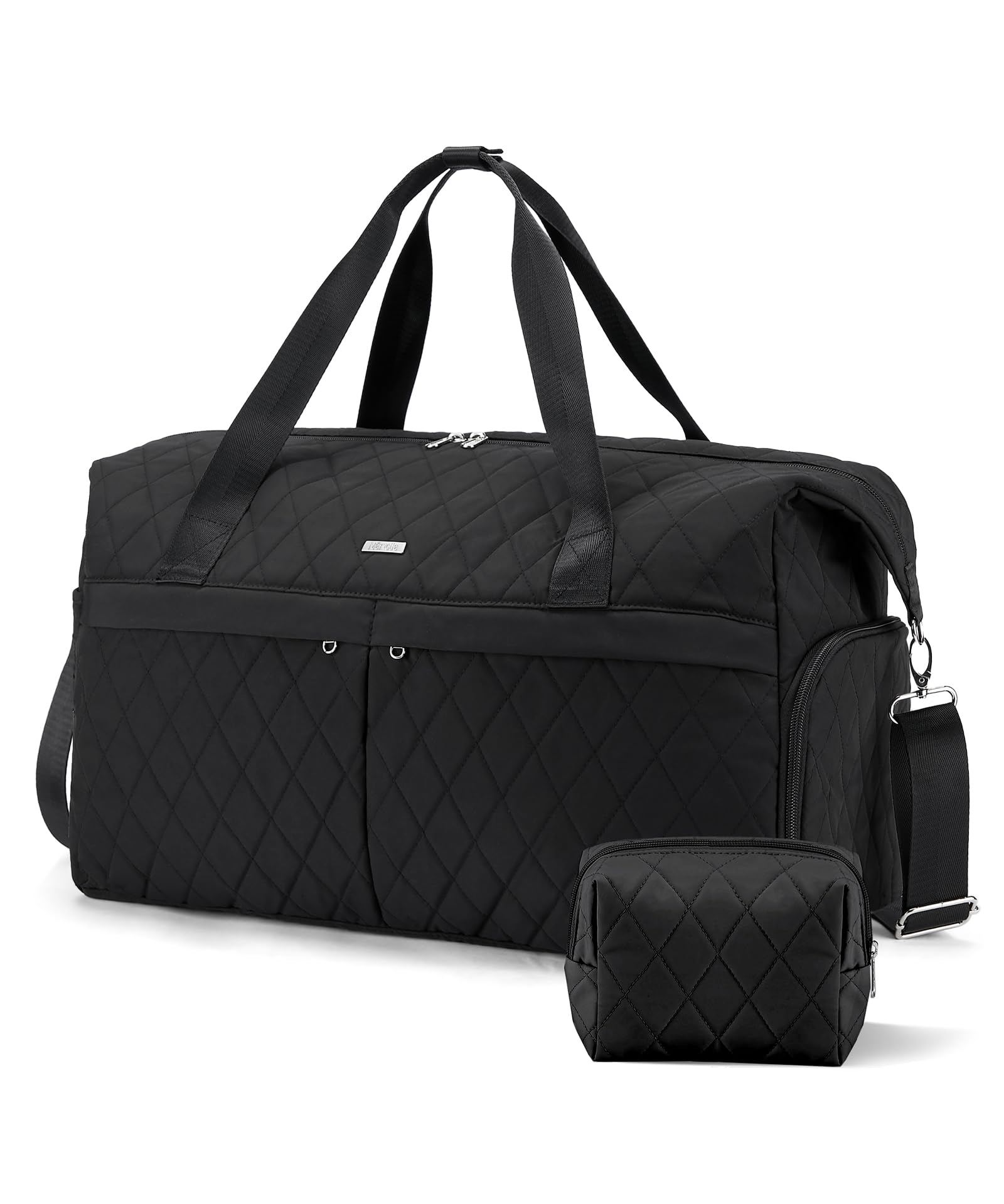 Marvolia Quilted Duffle Bag for Women - Large Travel Weekender Overnight Bag with Shoe Compartment & Toiletry Pouch | Perfect Carry-On for Business Trips, Gym, Sports & Weekend Getaways - Black