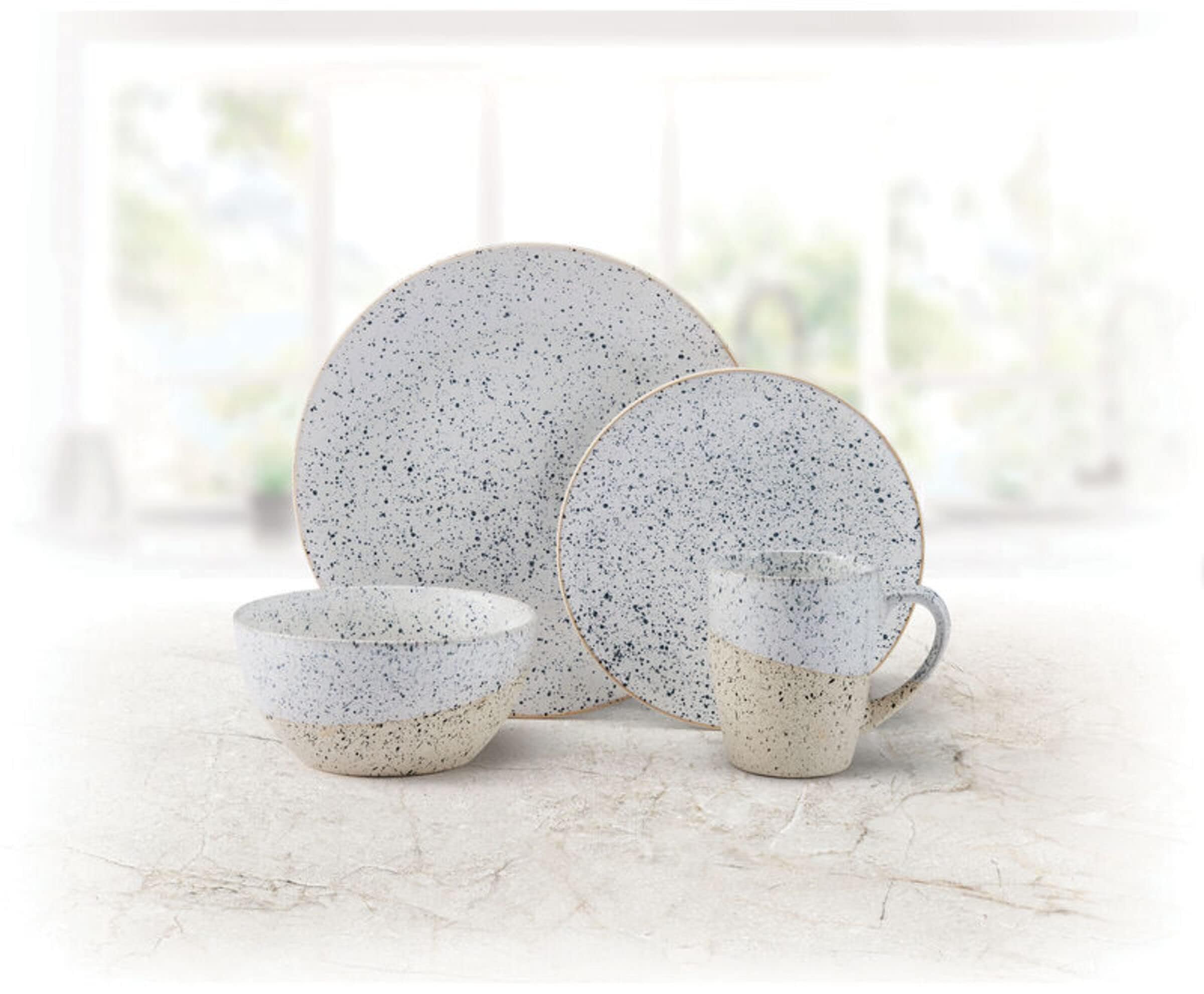Pfaltzgraff Bexley Speckled 16-Piece Dinnerware Set for 4 - Colorful Stoneware Plates, Bowls & Mugs - Perfect for Family Dinners, Entertaining & Everyday Use