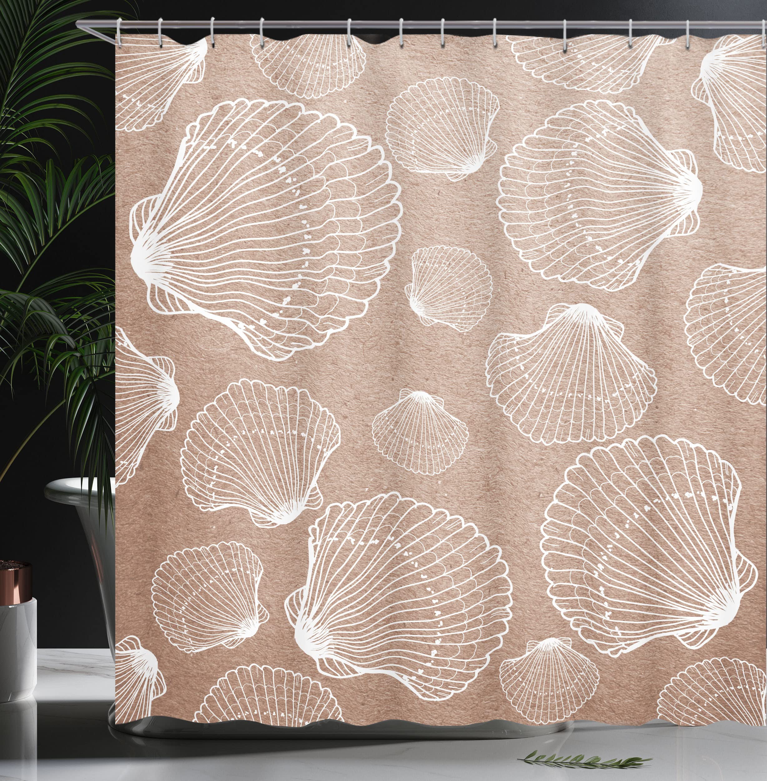Ambesonne Nautical Seashell Shower Curtain - Coastal Bathroom Decor with Outline Seashell Design, 69