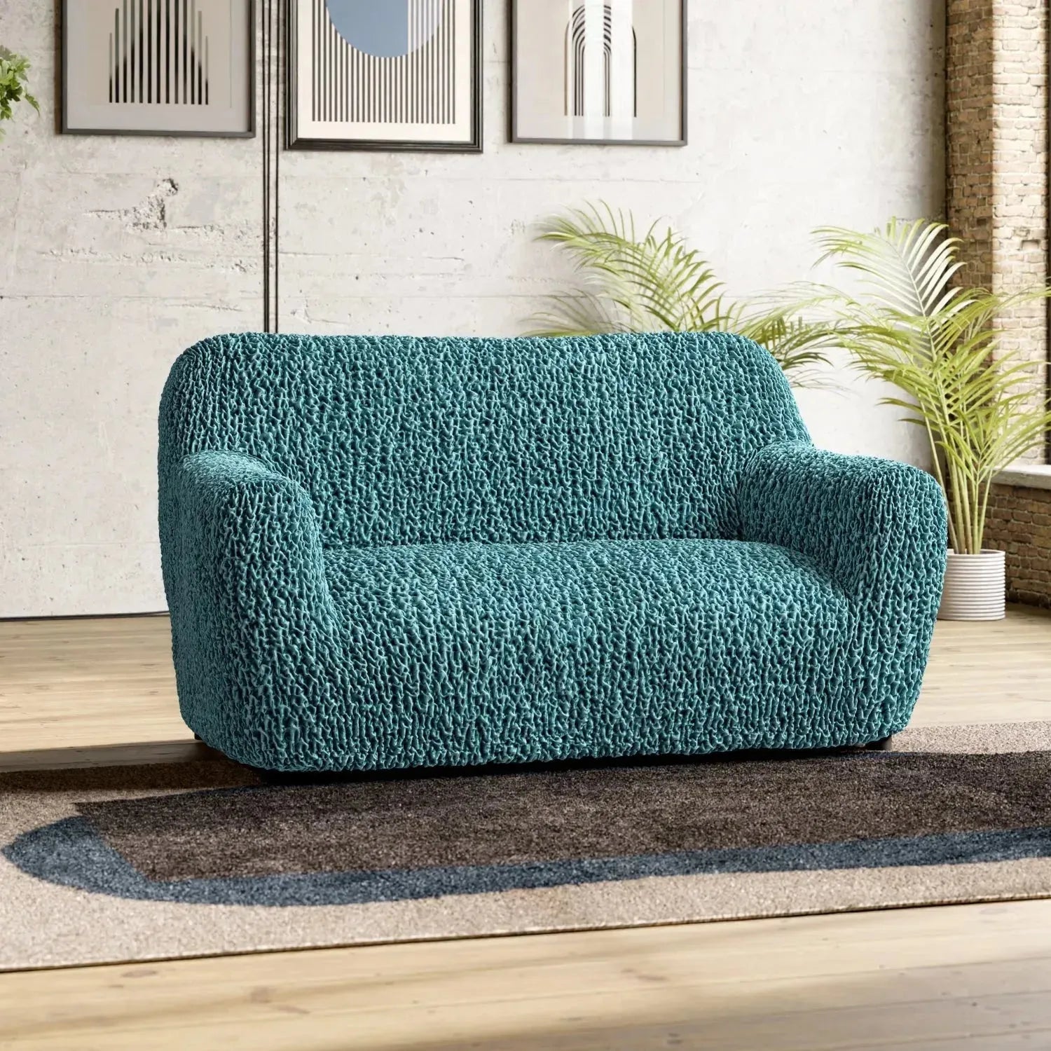 Goffrato Velvet 2-Seater Loveseat Slipcover - Soft Stretch Sofa Cover for Living Room, Bedroom & Dorm - Easy Wash & Anti-Slip Design