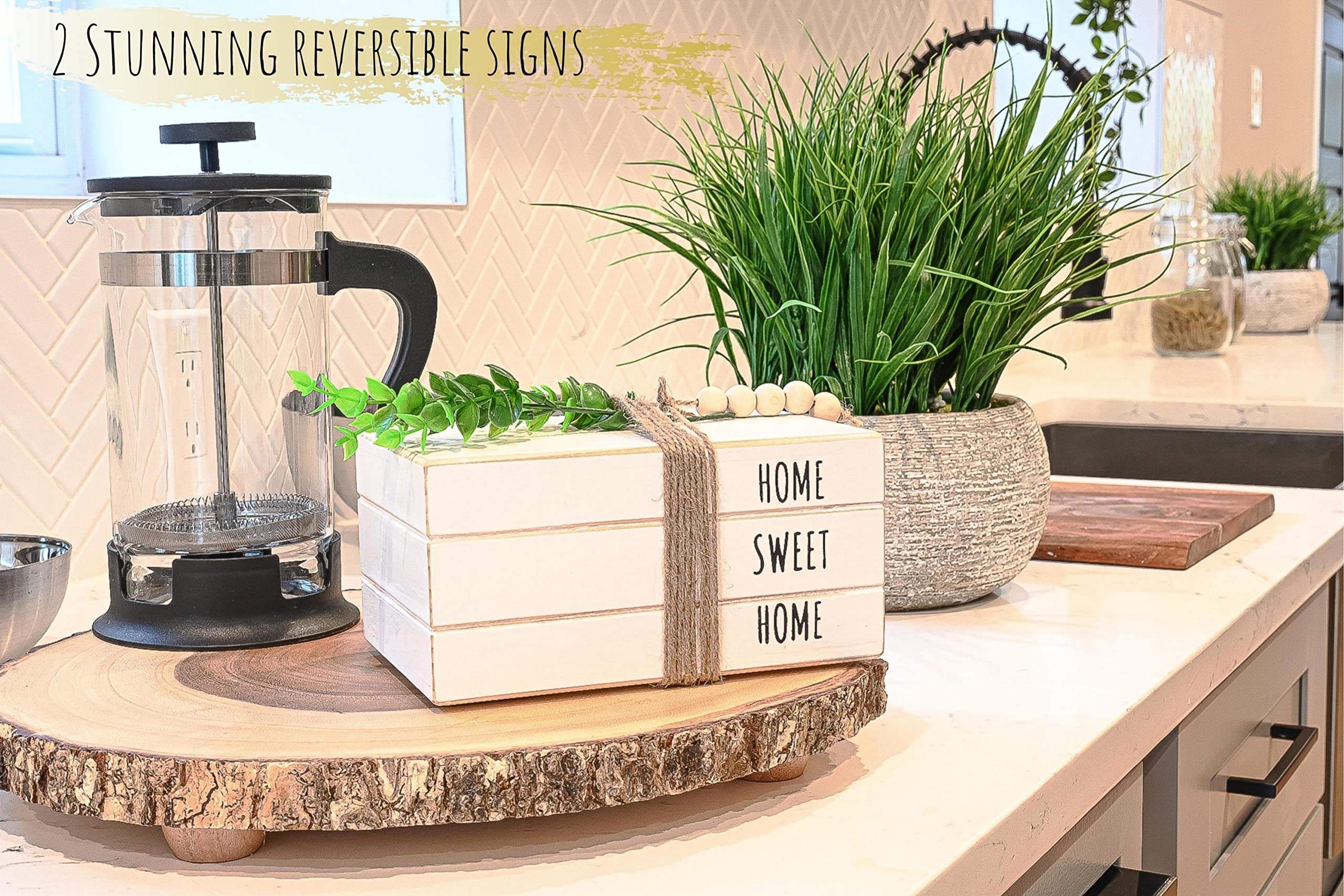 2in1 Stacked Books Decor - Farmhouse Style for Coffee Table & Home
