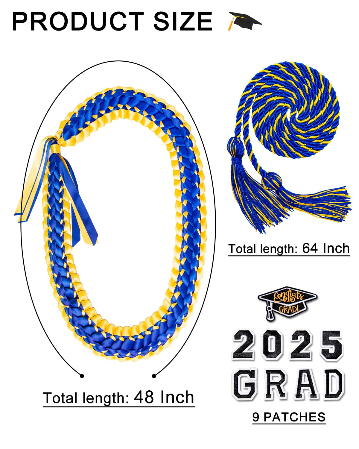 ALKB Graduation Leis with Honor Cord - Class of 2025 Graduation Gifts for Men & Women - Perfect for Commencement Ceremonies, Grad Parties & Photo Props
