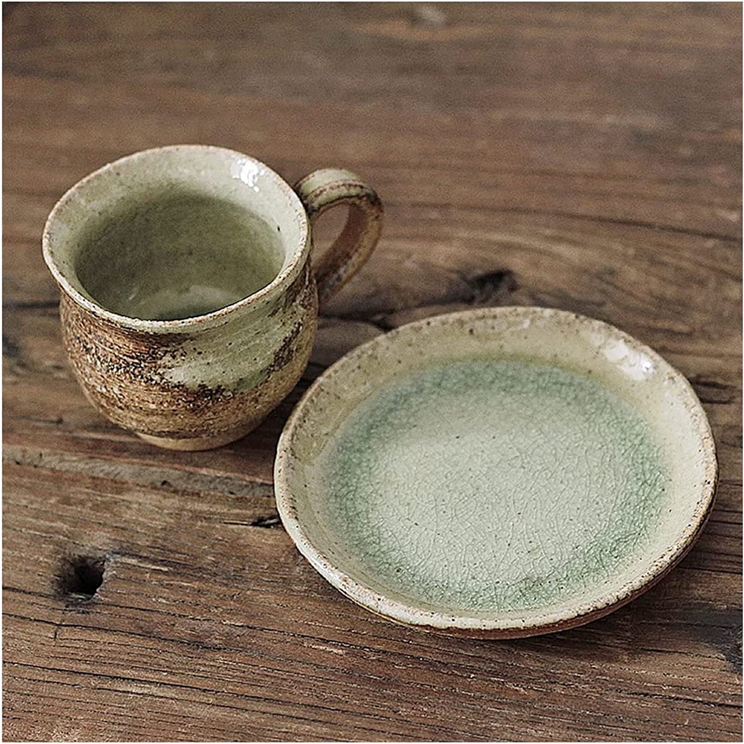 Japanese Ceramic Coffee Mug and Saucer Set - 180ml Retro Tea Cup for Barista, Dessert Shop, Birthday Gift - Perfect for Home, Office, Cafe and Gifts