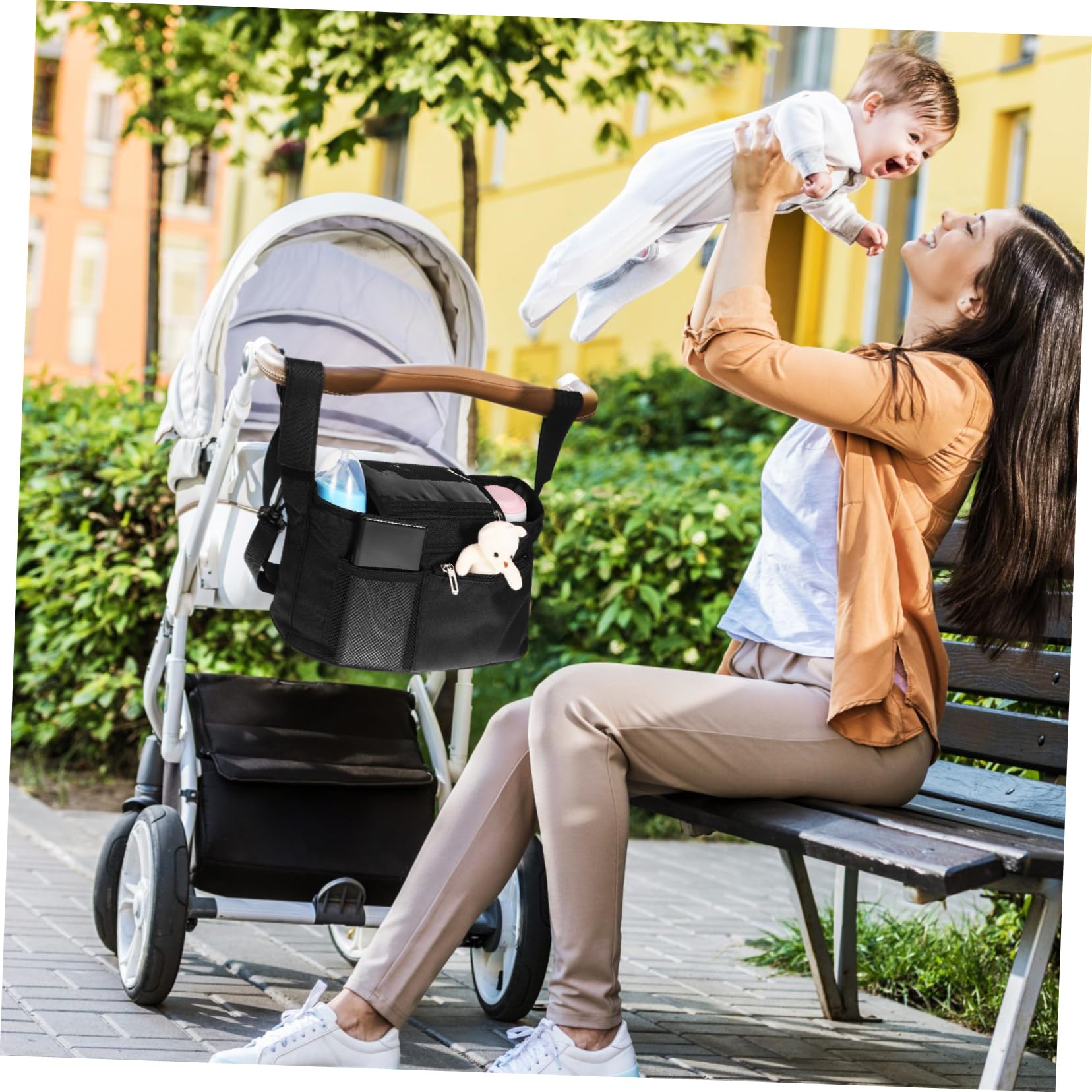 Portable Baby Stroller Organizer with Cup Holder - Travel Storage Attachment & Tote Bag for Diapers, Toys, Snacks - Perfect for Walks, Shopping & Family Outings