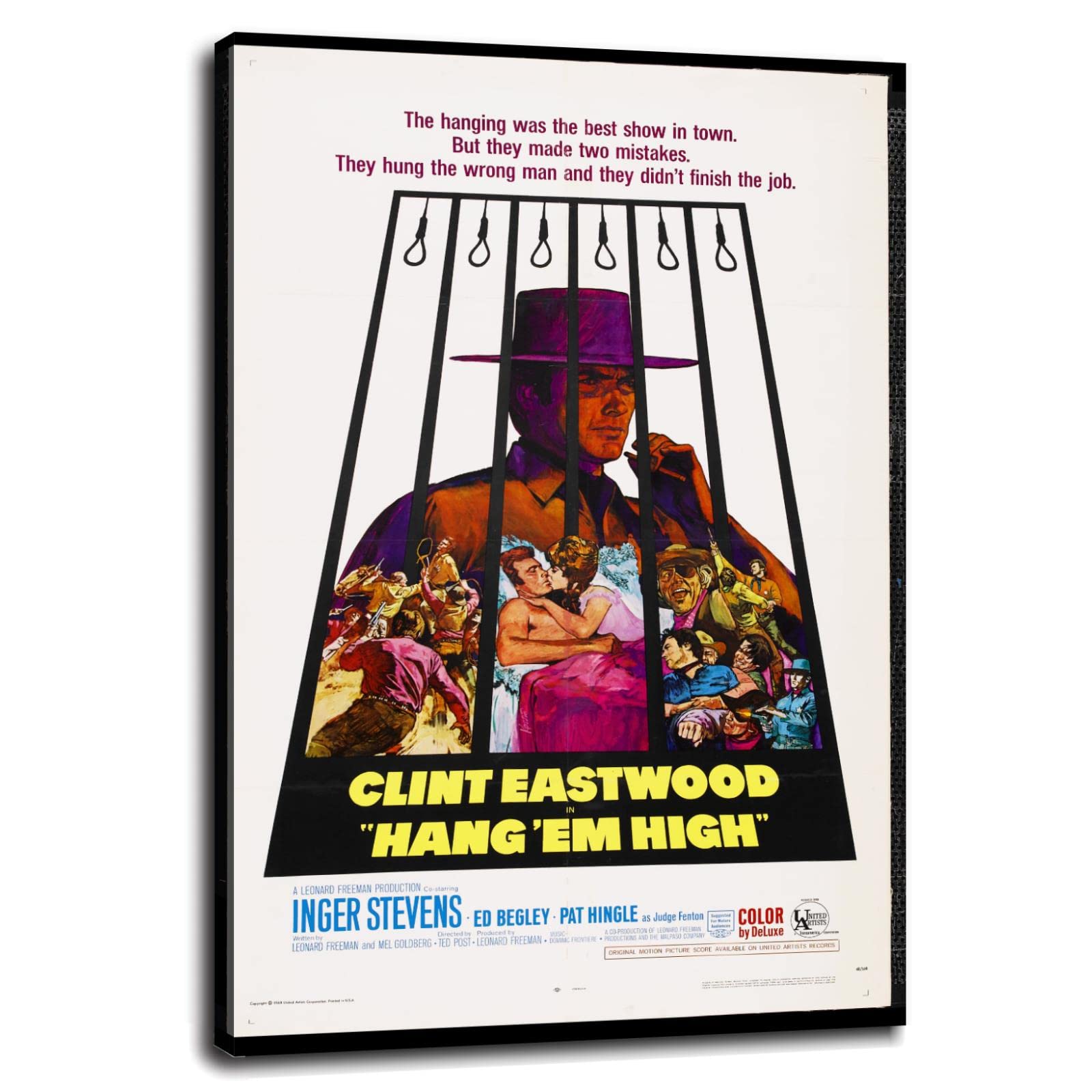 Vintage Hang 'Em High Movie Poster Canvas Print - 36x24 Inch Framed Wall Art for Home, Office & Bedroom Decor | Western Film Memorabilia & Cowboy Theme Room Design