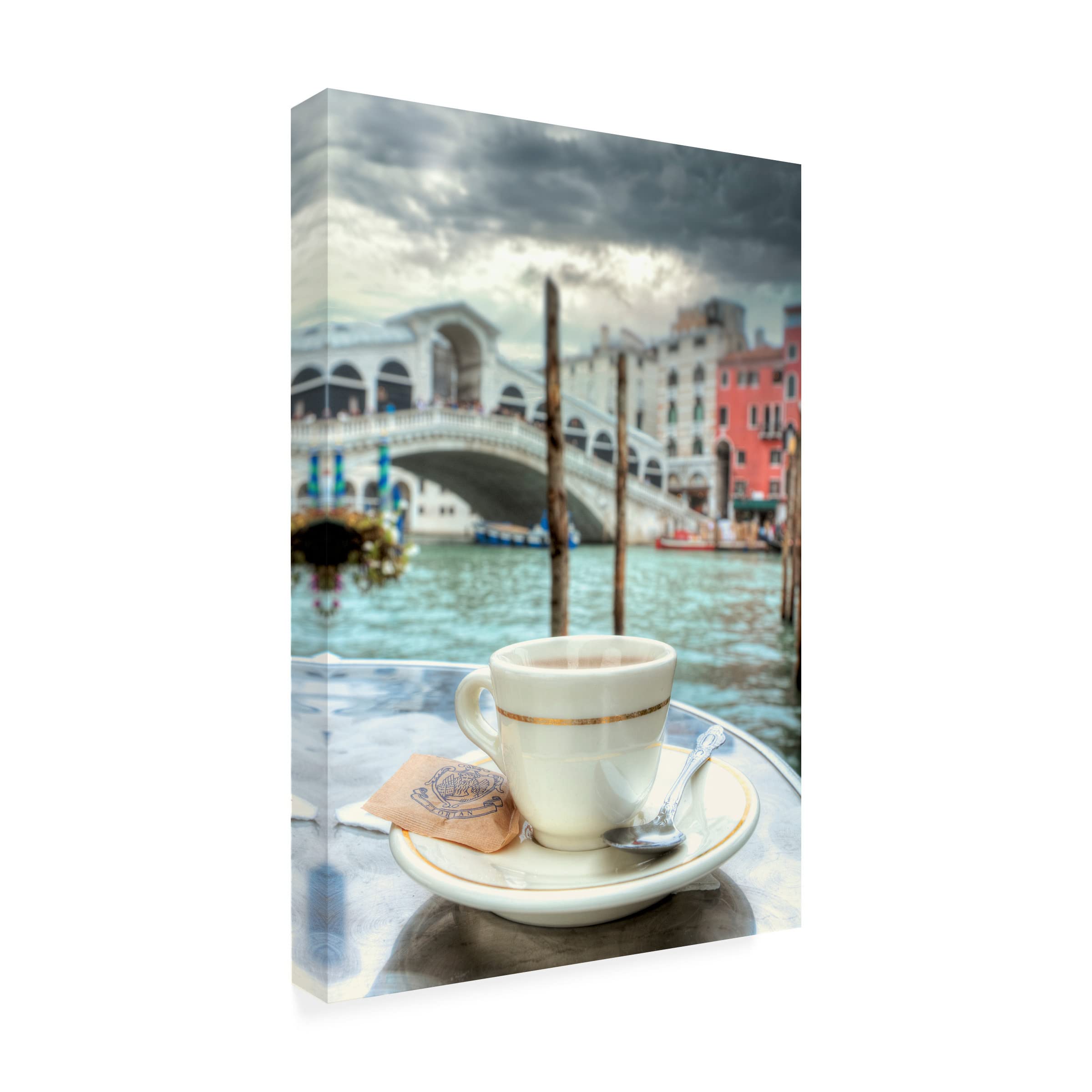 Trademark Fine Art 'Caffe Rialto Bridge 1' Canvas Wall Art Print by Alan Blaustein - Italian Venice Cafe Painting for Living Room, Bedroom & Office Decor