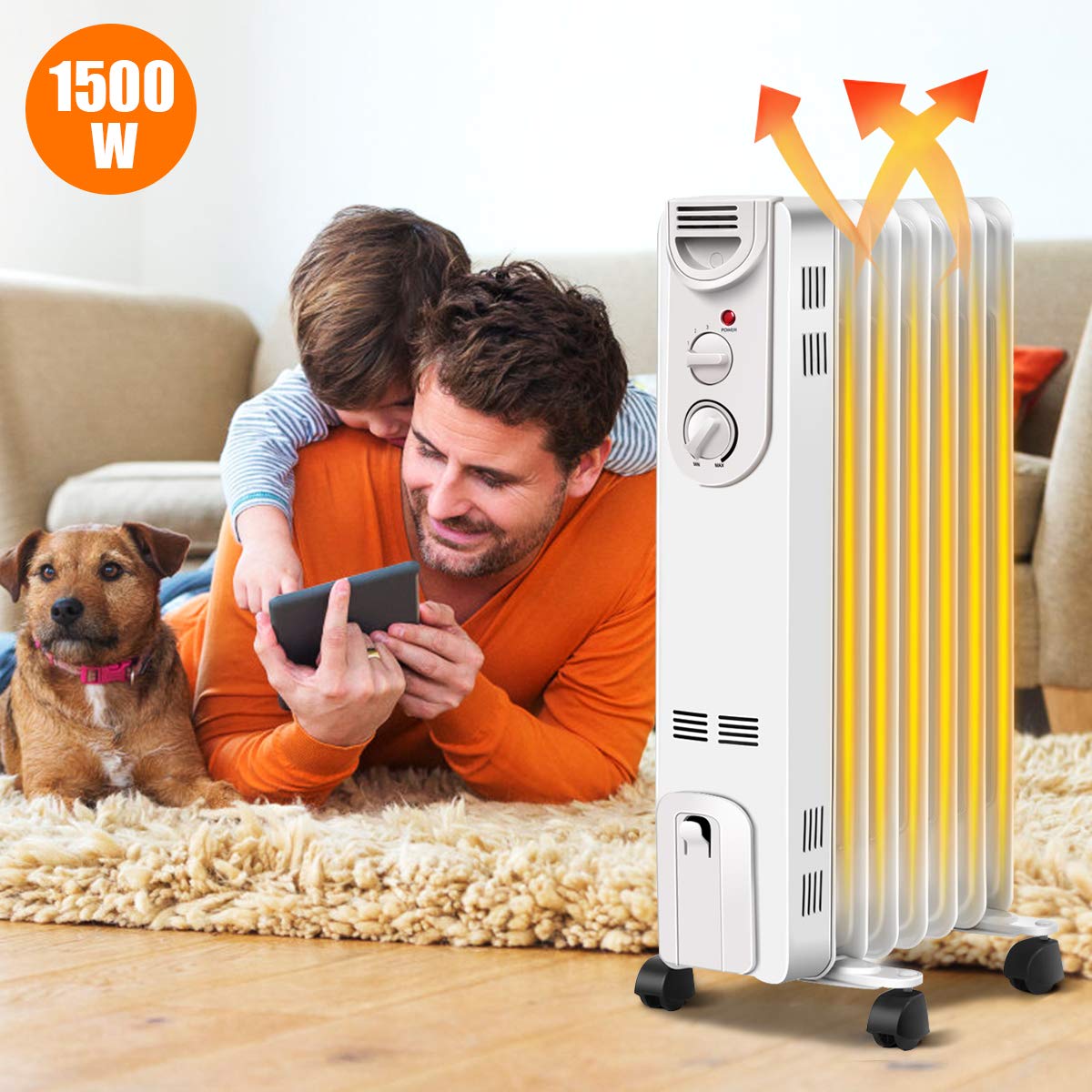 ARLIME 1500W Oil Filled Radiator Heater with Adjustable Thermostat - Portable Space Heater with 3 Heat Settings, Overheat & Tip-Over Protection - Energy Efficient Electric Heater for Home, Office, Bedroom & Living Room - Perfect for Winter Warmth & Indoor Comfort