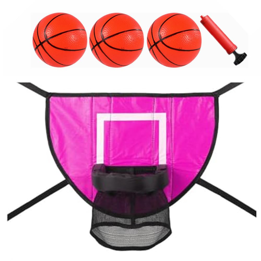 Wanfoou Universal Trampoline Basketball Hoop Set with Pump & 3 Mini Balls - Waterproof Basketball Goal Attachment for Kids & Adults - Perfect for Backyard Fun, Outdoor Games & Trampoline Exercise