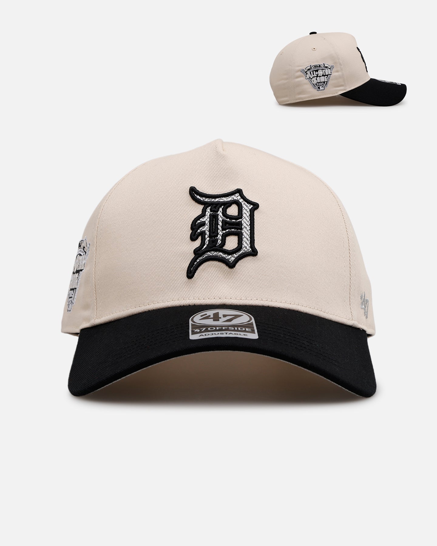 47 Brand Detroit Tigers 'Herringbone' 47 Offside Snapback Hat - Natural/Black Adjustable Baseball Cap for Men & Women - Perfect for Sports Fans, Game Day & Streetwear Fashion