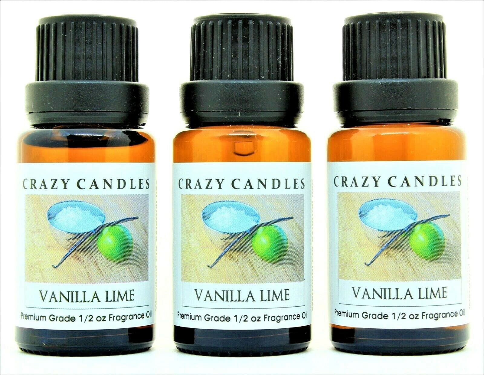 Premium Vanilla Lime Scented Fragrance Oil - 3 Pack (1/2 Fl Oz/15ml Each) for Candles, Soaps & DIY Home Fragrance