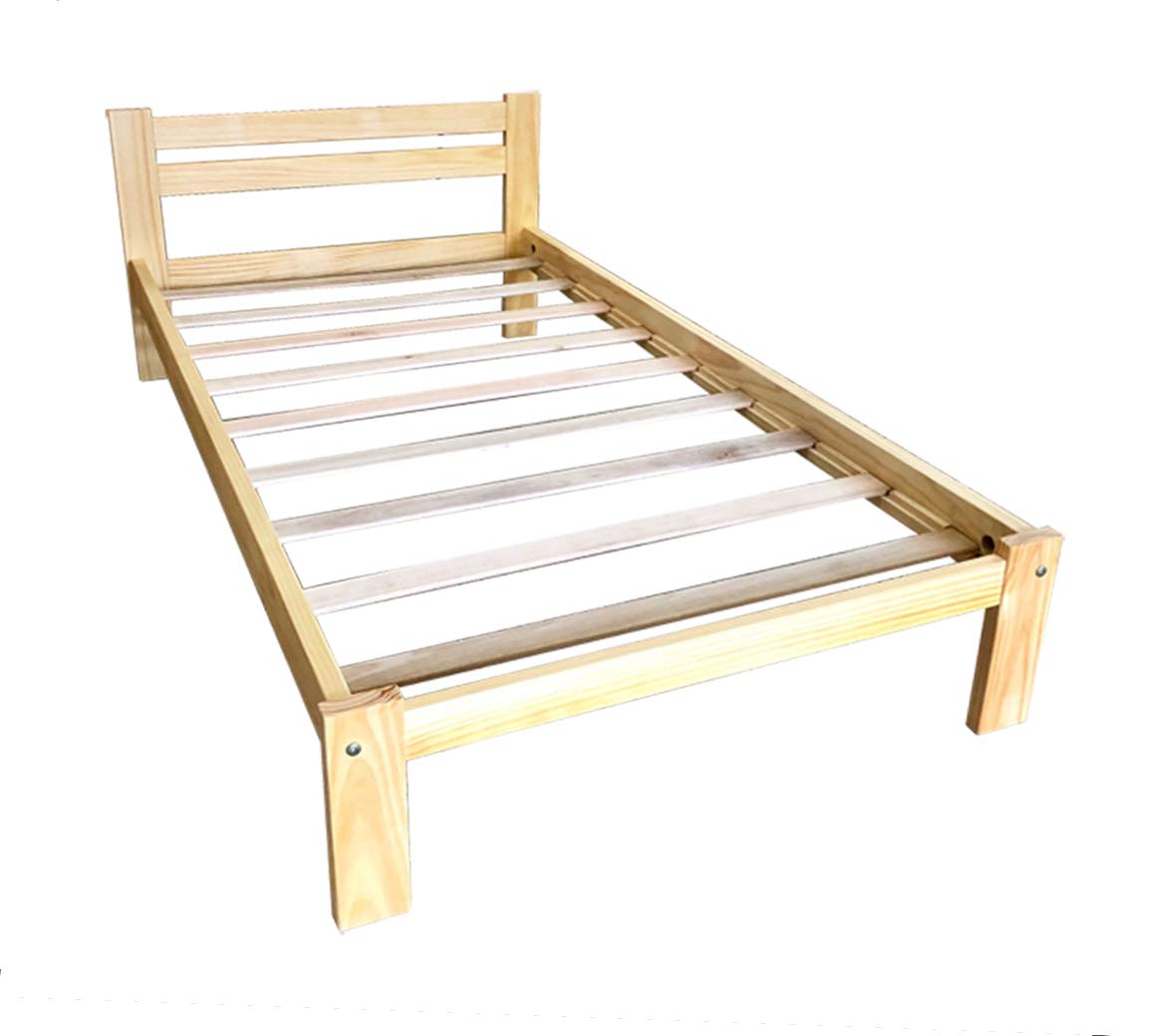 **Twin Size Solid Pine Wood Bed - Natural Light Pine Finish, Easy Assembly for Boys & Girls Bedroom Furniture - Perfect for Kids Rooms, Guest Rooms & Dormitories**