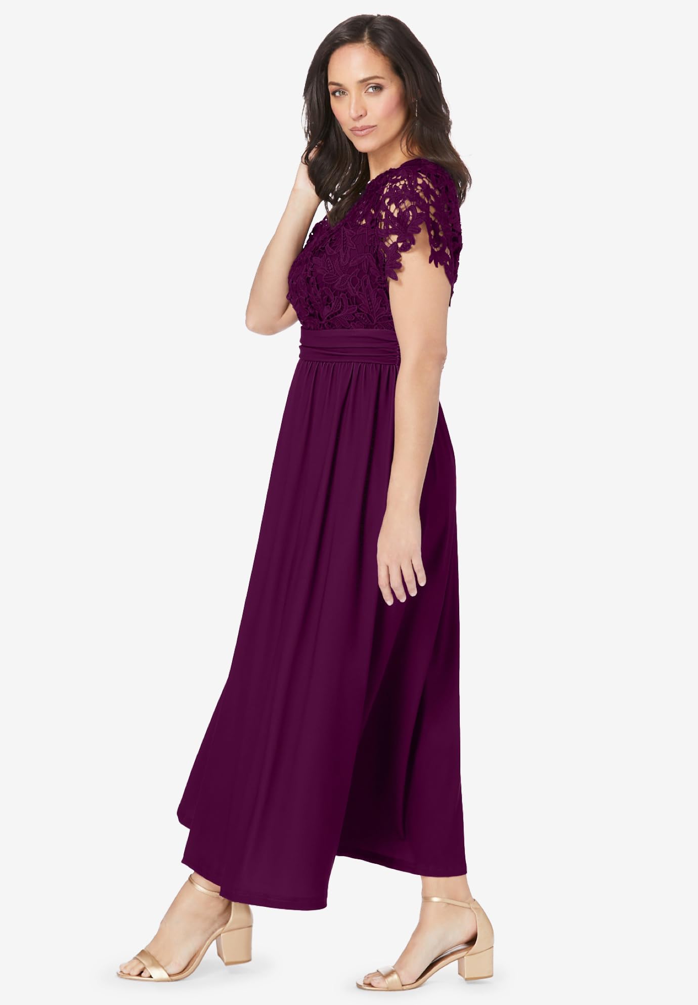 Jessica London Women's Plus Size Lace Maxi Dress - Elegant Floral Long Formal Gown for Weddings, Parties & Special Occasions