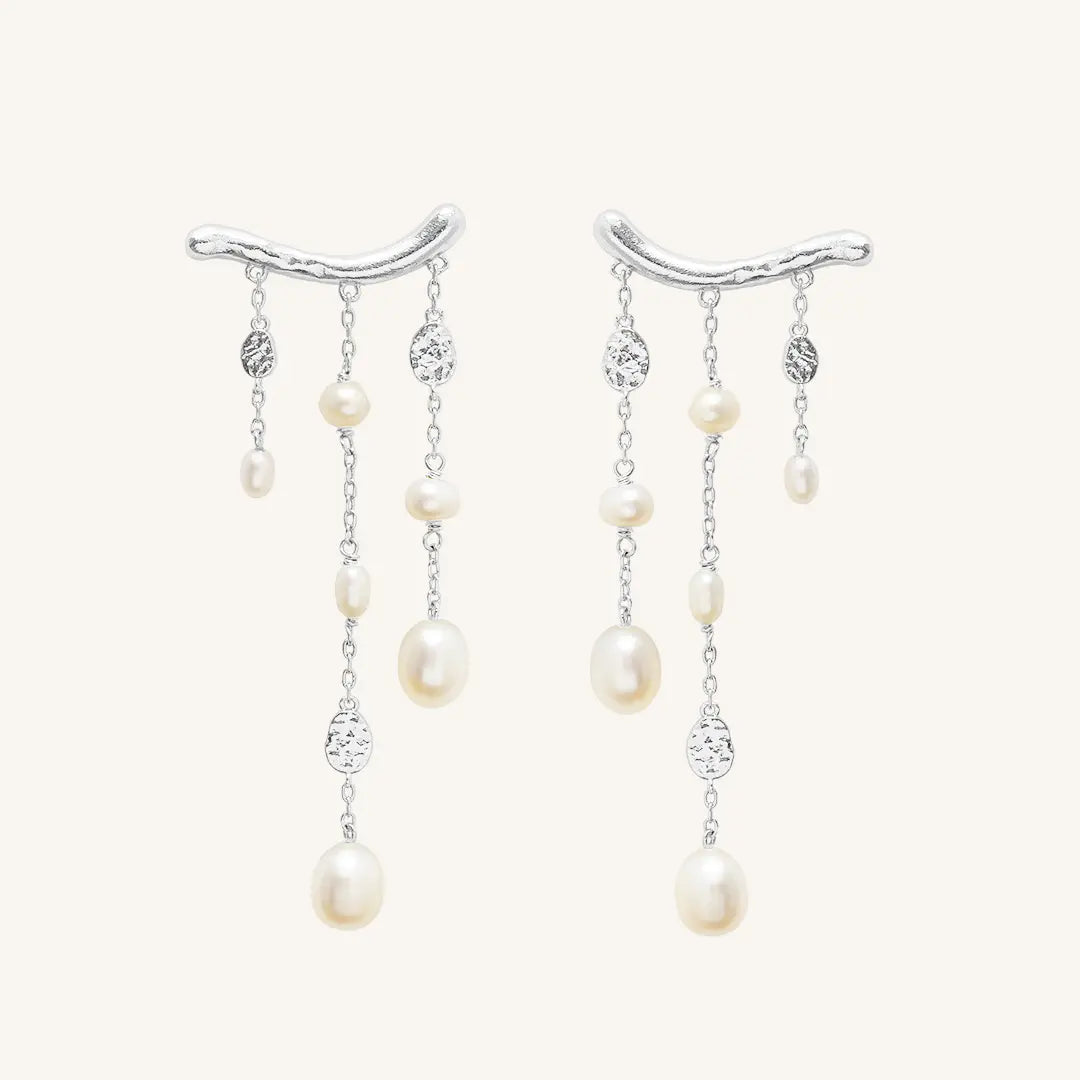Elegant Pearl Waterfall Earrings for Women - Dainty Drop Dangle Jewelry for Wedding, Party & Evening Wear