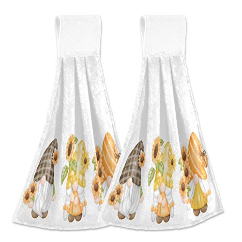 Spring Gnomes & Sunflower Kitchen Hand Towels 2-Pack - Soft, Super Absorbent Hanging Dish Towels with Loops for Bathroom, Kitchen & Home Decor | Perfect for Cooking, Cleaning & Holiday Decorations