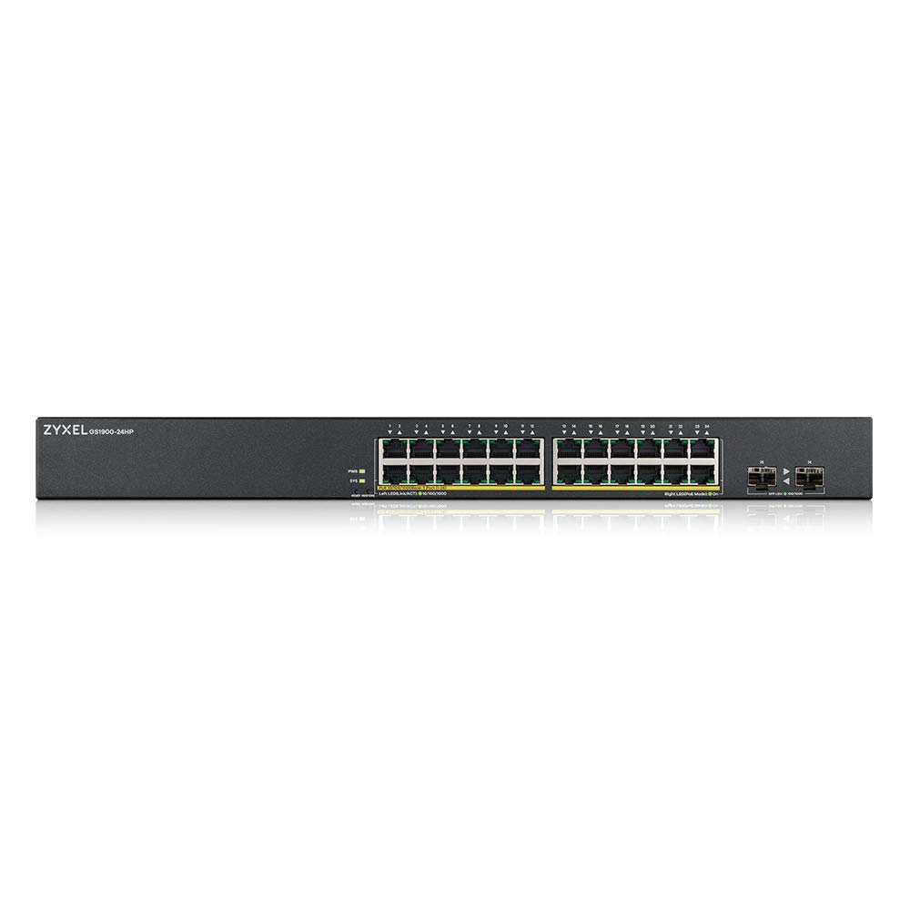 Zyxel 24-Port Gigabit PoE+ Smart Managed Switch with 170W Power Budget, 2 SFP Slots, Rack Mountable - Ideal for Office Networks, IP Camera Systems & VoIP Phone Setups [GS1900-24HPV2]
