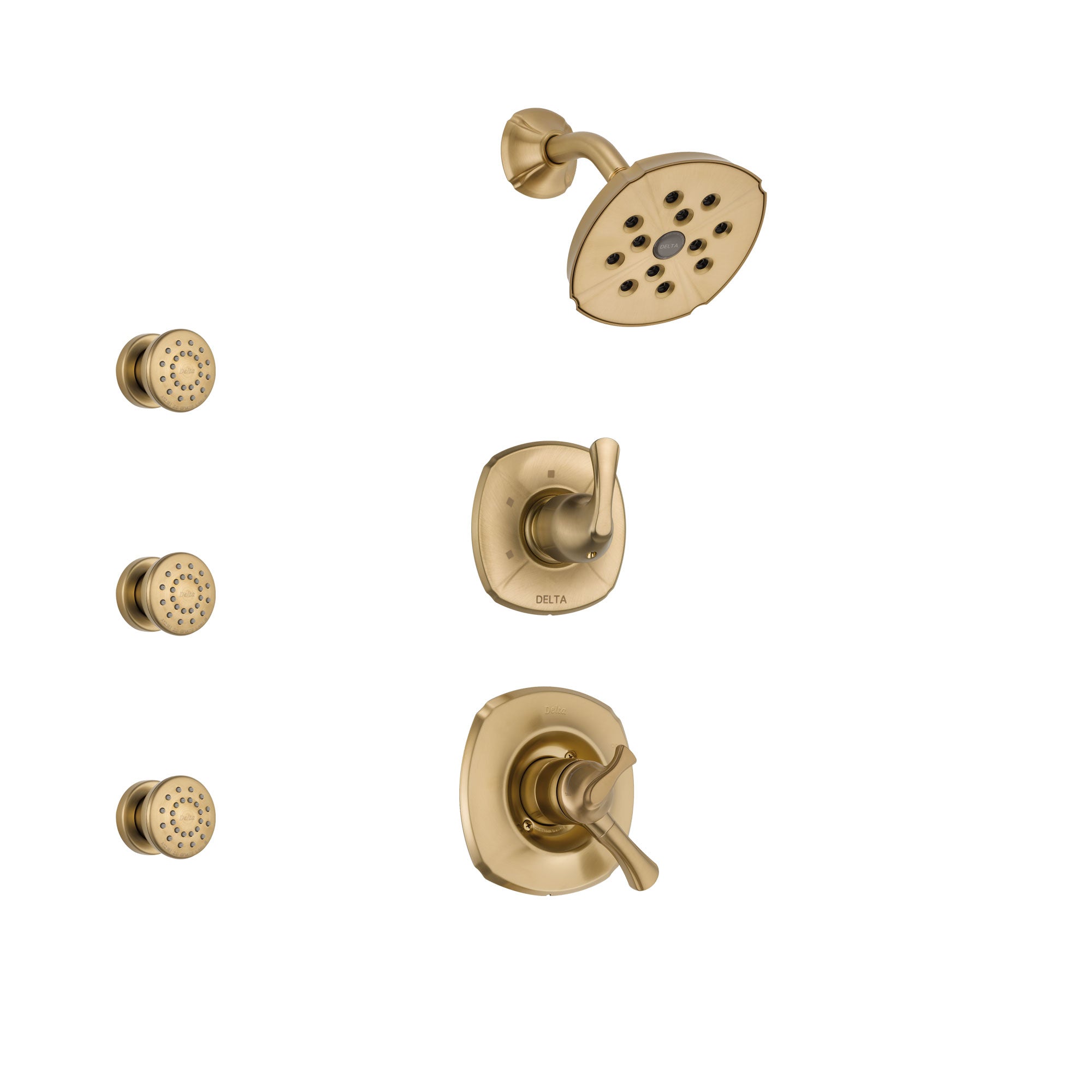 Delta Addison Champagne Bronze Shower System - Dual Control Handle, 3-Setting Diverter, Rainfall Showerhead & 3 Body Spray Jets SS17292CZ1 | Luxury Bathroom Upgrade for Spa-Like Experience