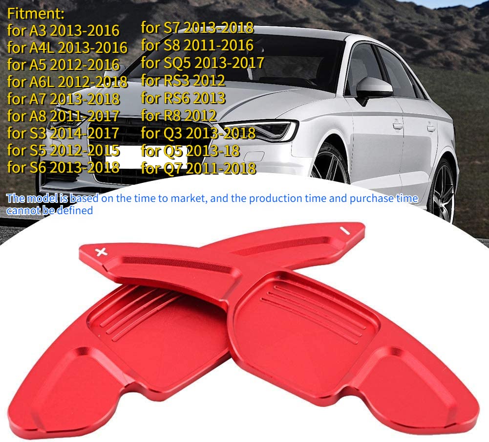 KIMISS 2pcs Aluminum Alloy Car Steering Wheel Shift Paddle Extensions - Compatible with Audi A3/A4L (2013-2016), A5 (2012-2016) - Bright Red Racing Accessories for Enhanced Driving Performance & Sporty Look