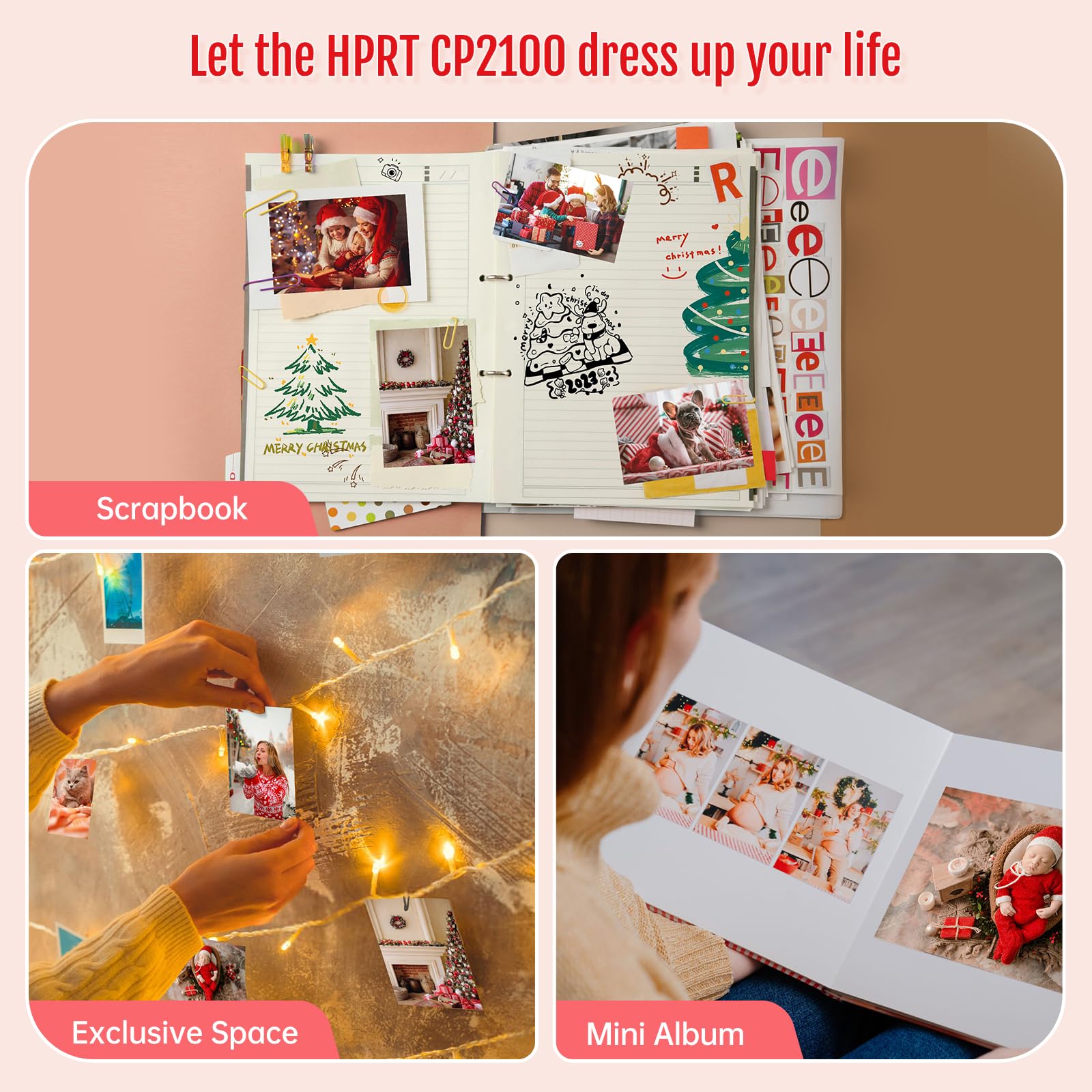 HPRT CP2100 Mini Bluetooth Photo Printer for iPhone & Smartphone - Portable Wireless Instant Picture Printer with Thermal Dye Sublimation Technology (Pink) - Print Memories Anywhere, Perfect for Travel, Parties & DIY Scrapbooking