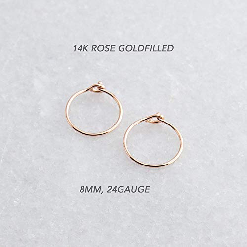 8mm 24 Gauge Rose Gold Filled Hoop Earrings - Cartilage, Nose, Septum, Helix, Tragus Piercing Jewelry - Smooth Finish for Everyday Wear & Special Occasions