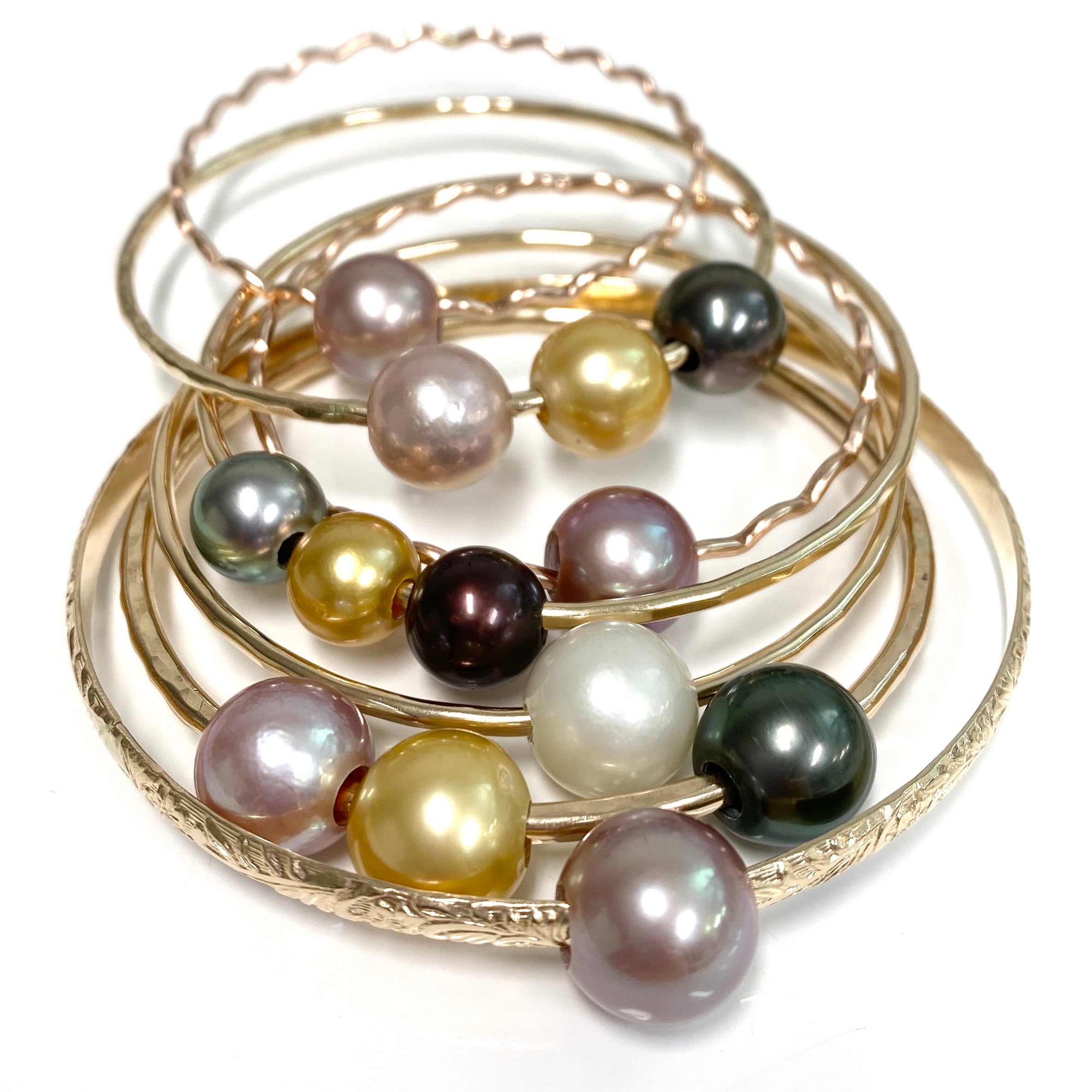 Luxury 11-12mm Gold South Sea & Pink Edison Tahitian Pearl Bangle Bracelet (B460) - Elegant Jewelry for Women, Perfect for Weddings, Parties & Special Occasions