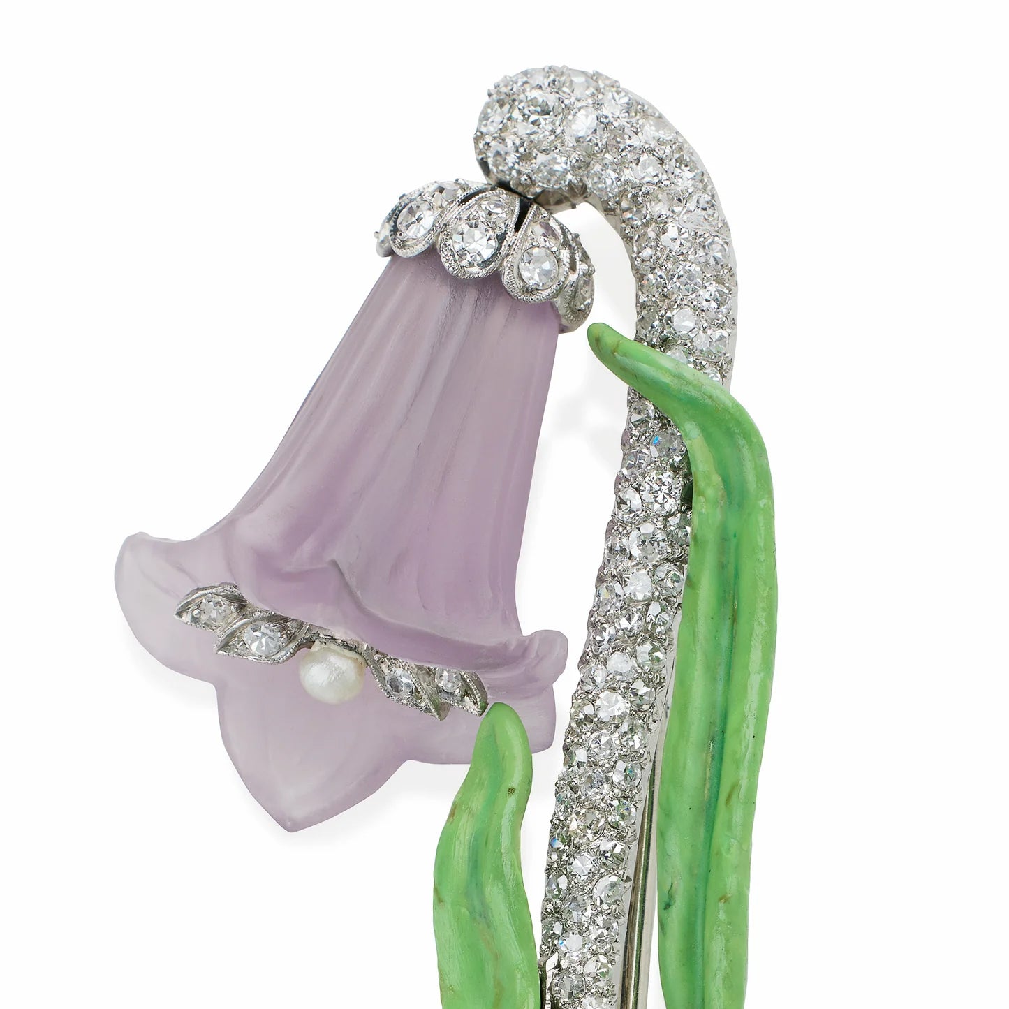 Exquisite Carved Amethyst and Diamond Bluebell Flower Brooch Pin - Elegant Vintage Jewelry for Women, Perfect for Weddings, Parties & Special Occasions