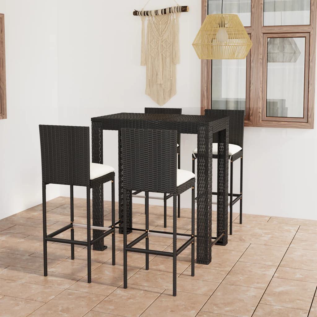 CHARMMA 5-Piece Outdoor Patio Bar Set with Weather-Resistant Poly Rattan & Cushions - Black - 34.4kg - Perfect for Backyard, Deck, Poolside & Garden Entertaining