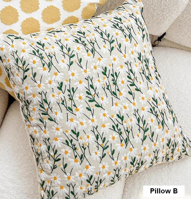 Farmhouse Style Embroidered Floral Cotton Pillow Covers - Decorative Throw Pillows for Couch, Sofa & Bedroom - Spring Home Decor Accent Pillows for Living Room, Bedroom & Farmhouse Decor