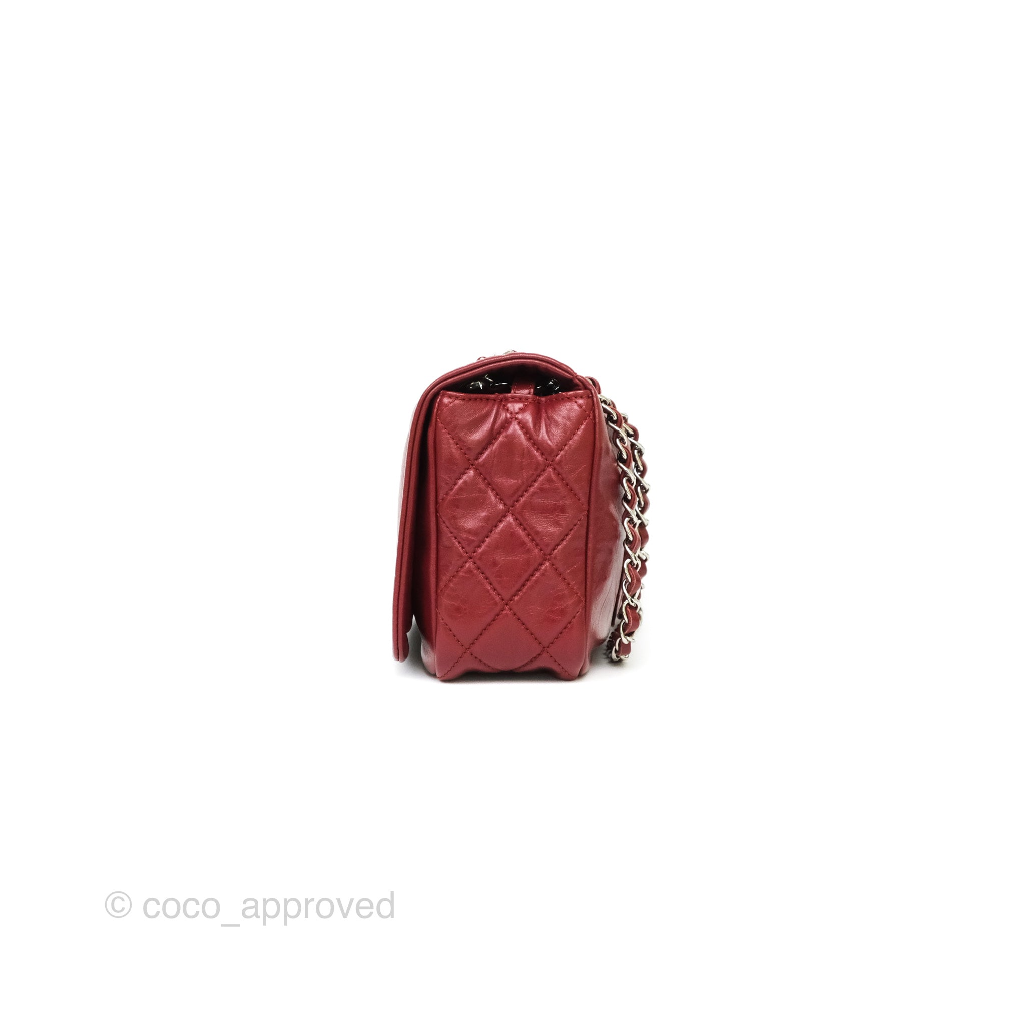 Chanel CC Flap Shoulder Bag in Dark Red Crumpled Leather with Silver Hardware - Luxury Crossbody Bag for Women, Perfect for Date Night & Evening Events